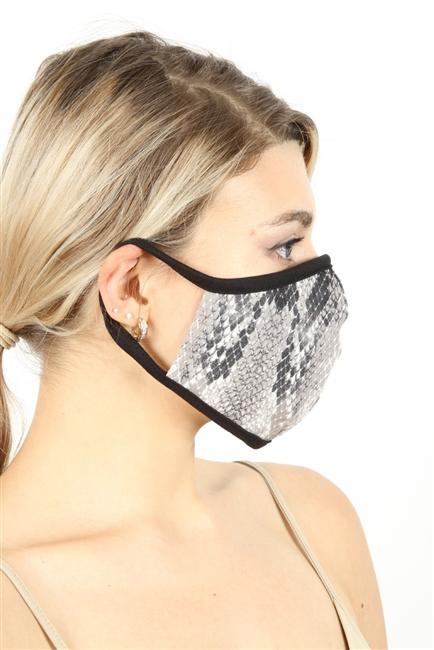 FASHION MASK 101-SNAKE featuring a stylish snake print design, double-layered for comfort and protection.