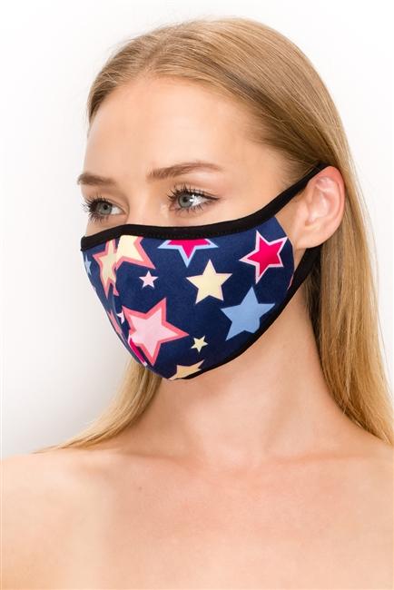 FASHION MASK 101-ST3 featuring a vibrant multi-color star print, double-layered and contoured for a comfortable fit.