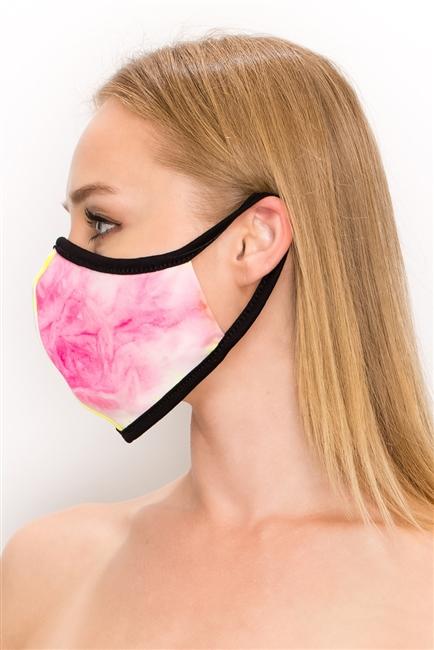 FASHION MASK 101-TD-FUCHISA featuring a vibrant tie dye print, double-layer design, and contoured fit for comfort.