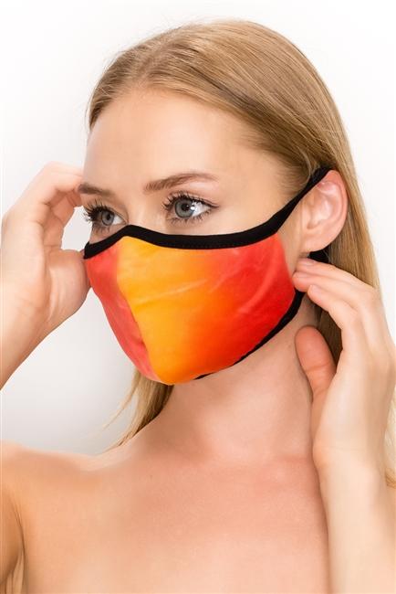 FASHION MASK 101-TD-ORANGE featuring a vibrant tie-dye print, double-layer design, and contoured fit for comfort.