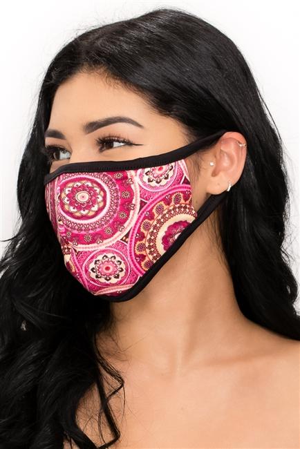 FASHION MASK 101-WP featuring a medallion wallpaper print, double layer design, and contoured fit for comfort and style.