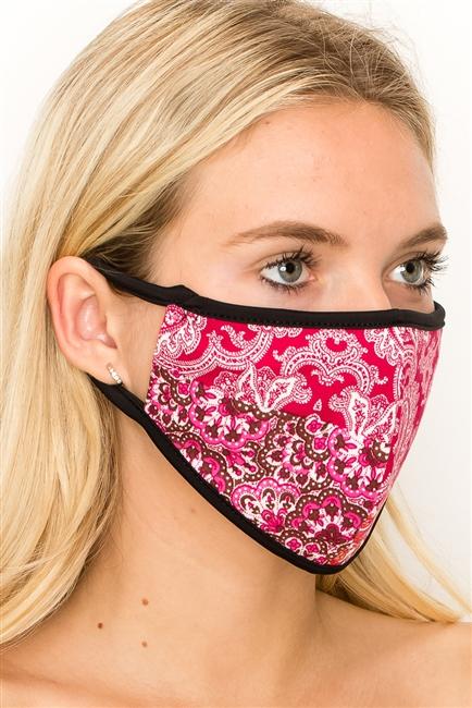 Paisley print double layer contoured face mask with clean folded edging, made in the USA, packaged in zip lock bags.