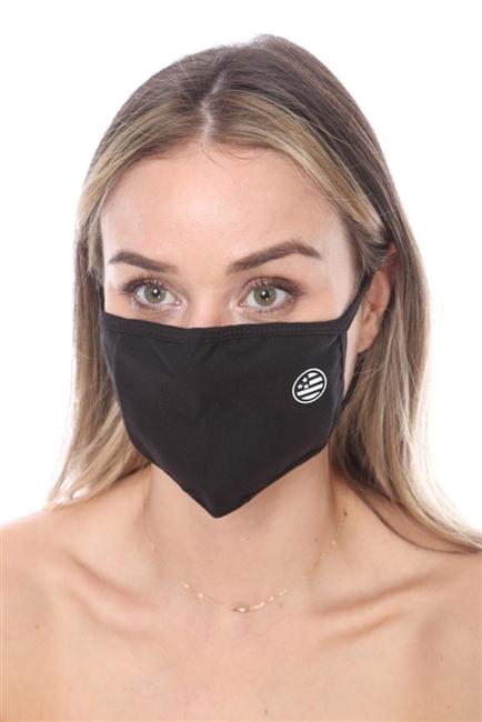 FASHION MASK SW577 featuring a black background with a USA flag design, showcasing double-layer construction and contoured sides.