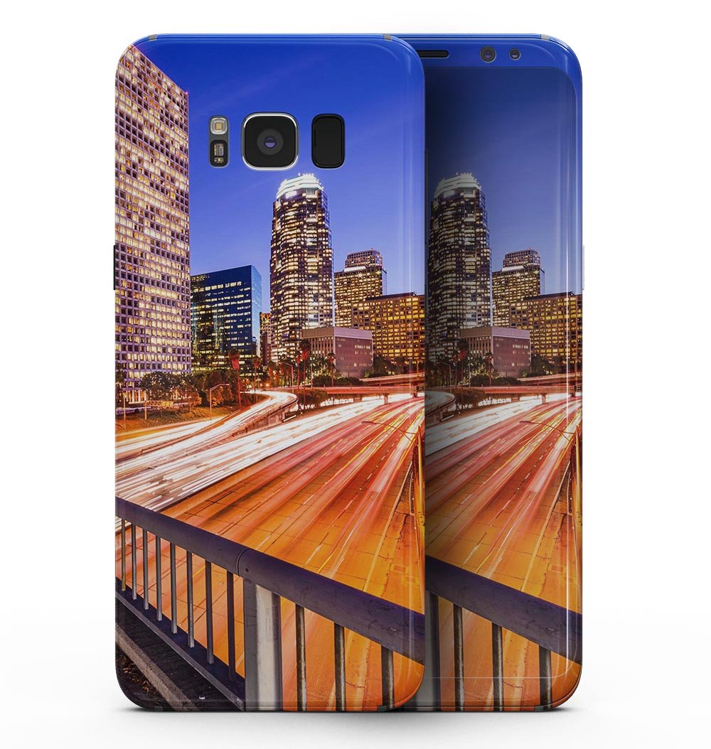 Samsung Galaxy S8 with Fast City Life Full-Body Skin Kit showcasing stylish design and protection.