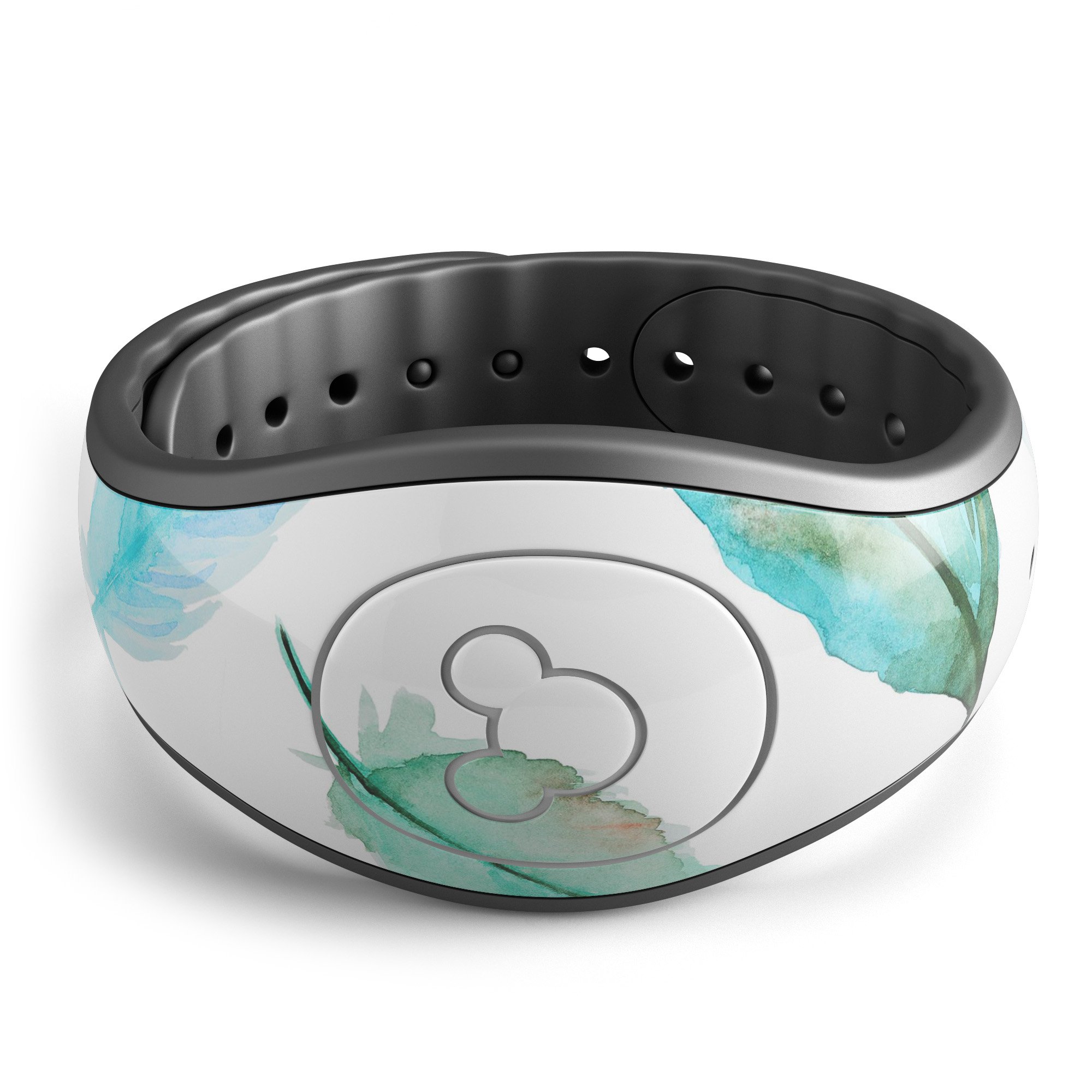 Feathery Watercolor decal skin wrap kit for Disney Magic Band, showcasing vibrant colors and intricate watercolor design.