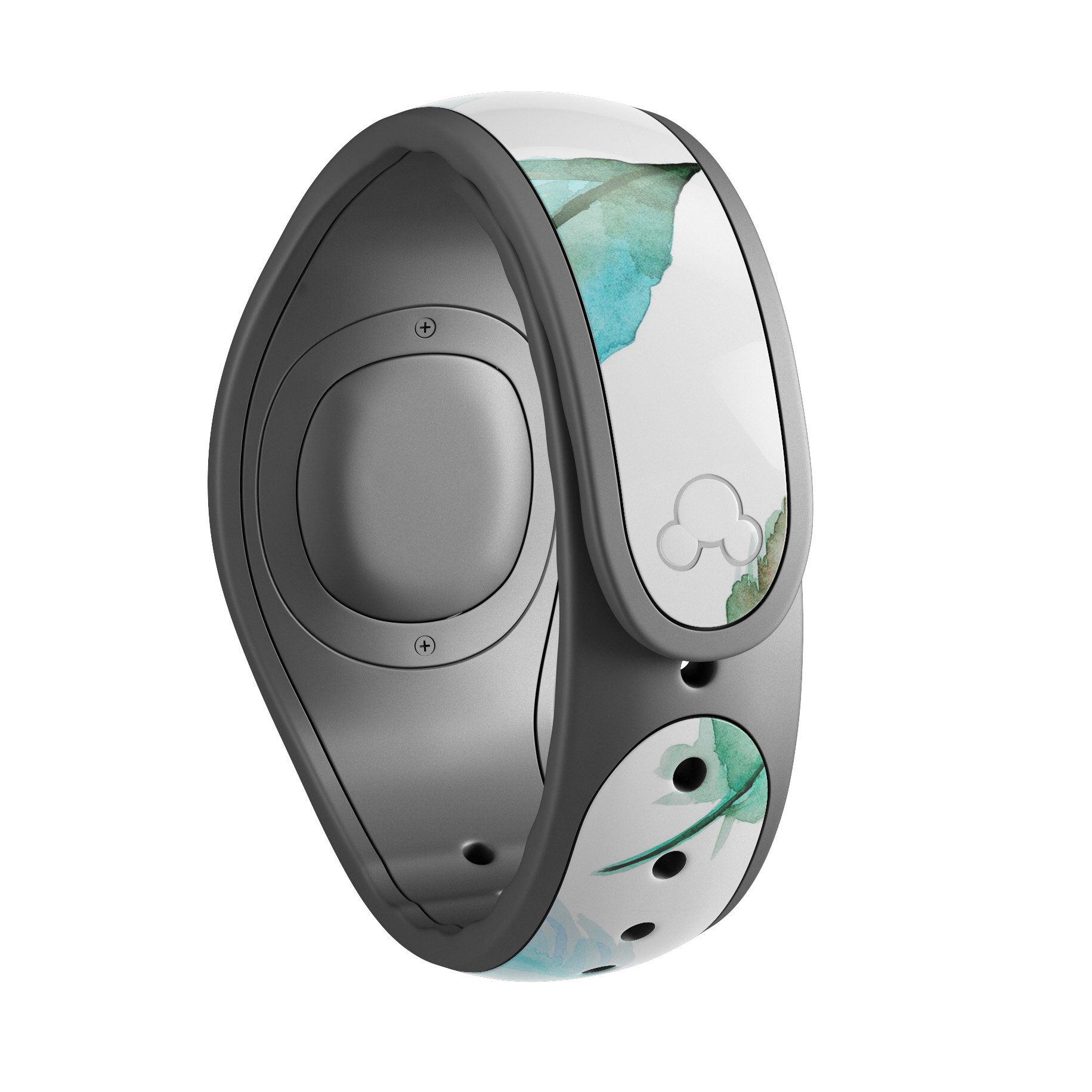 Feathery Watercolor decal skin wrap kit for Disney Magic Band, showcasing vibrant colors and intricate watercolor design.