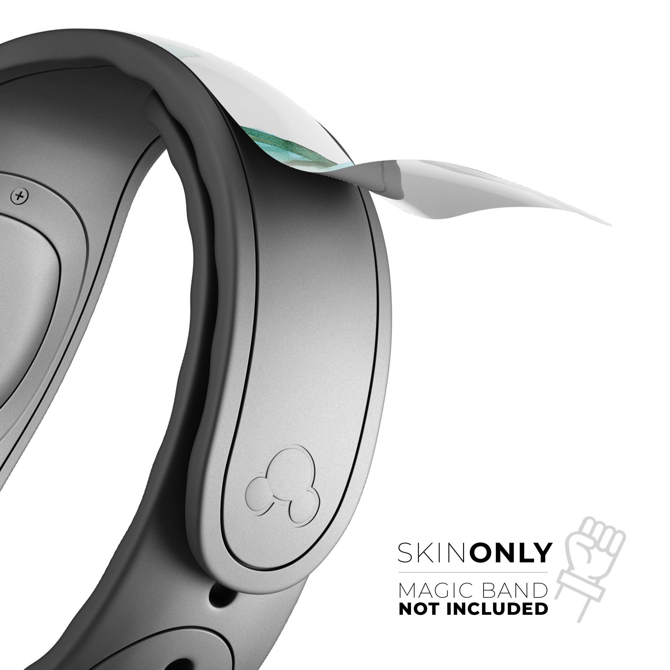 Feathery Watercolor decal skin wrap kit for Disney Magic Band, showcasing vibrant colors and intricate watercolor design.