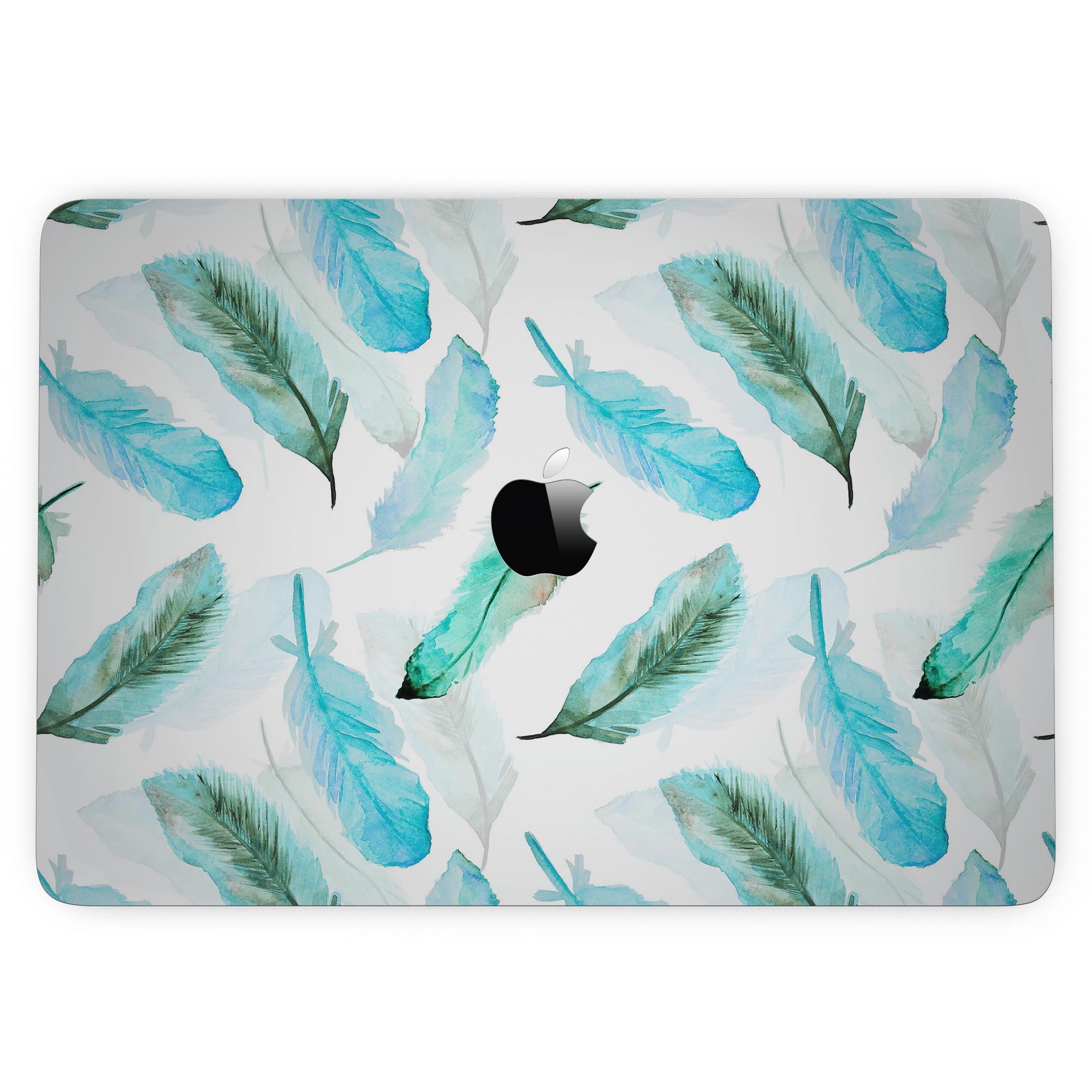 Feathery Watercolor skin applied to a MacBook Pro with Touch Bar, showcasing vibrant colors and a sleek design.