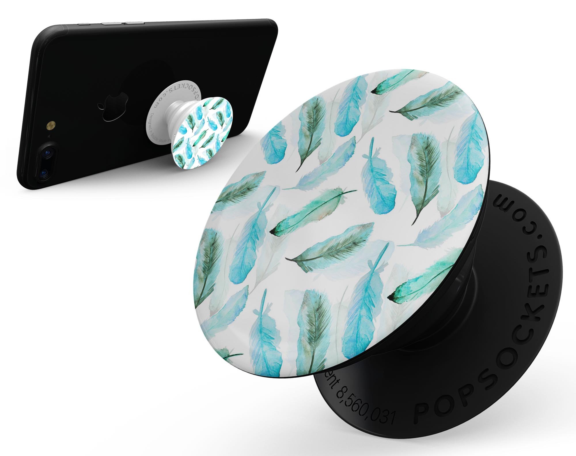 Feathery Watercolor Skin Kit for PopSockets, showcasing vibrant colors and a sleek design, perfect for personalizing smartphone grips.