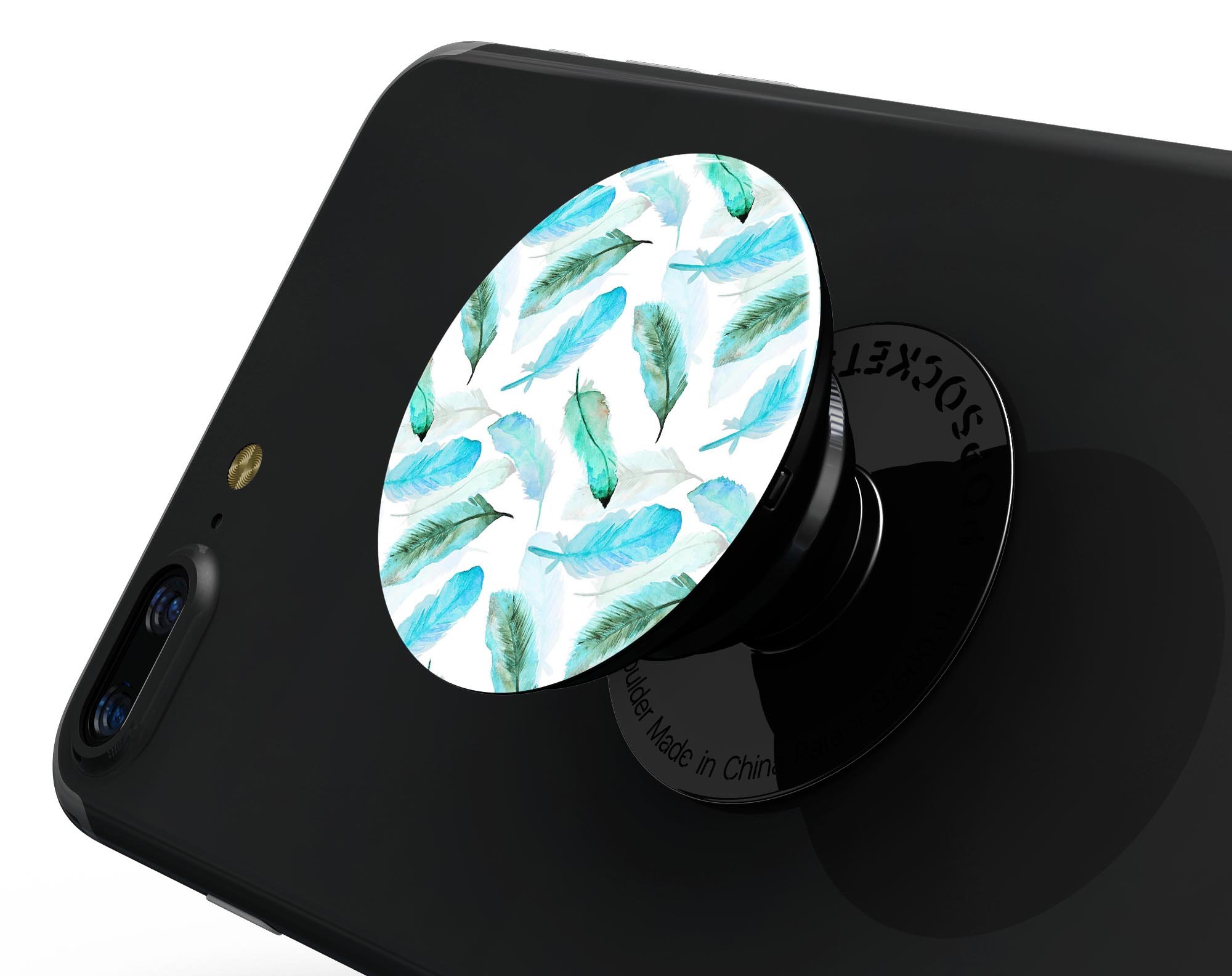 Feathery Watercolor Skin Kit for PopSockets, showcasing vibrant colors and a sleek design, perfect for personalizing smartphone grips.