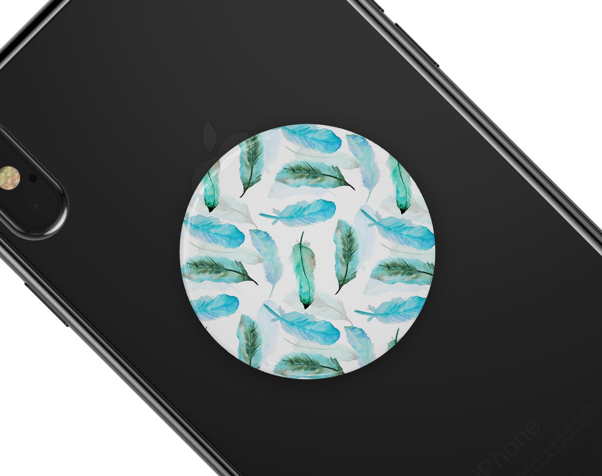 Feathery Watercolor Skin Kit for PopSockets, showcasing vibrant colors and a sleek design, perfect for personalizing smartphone grips.