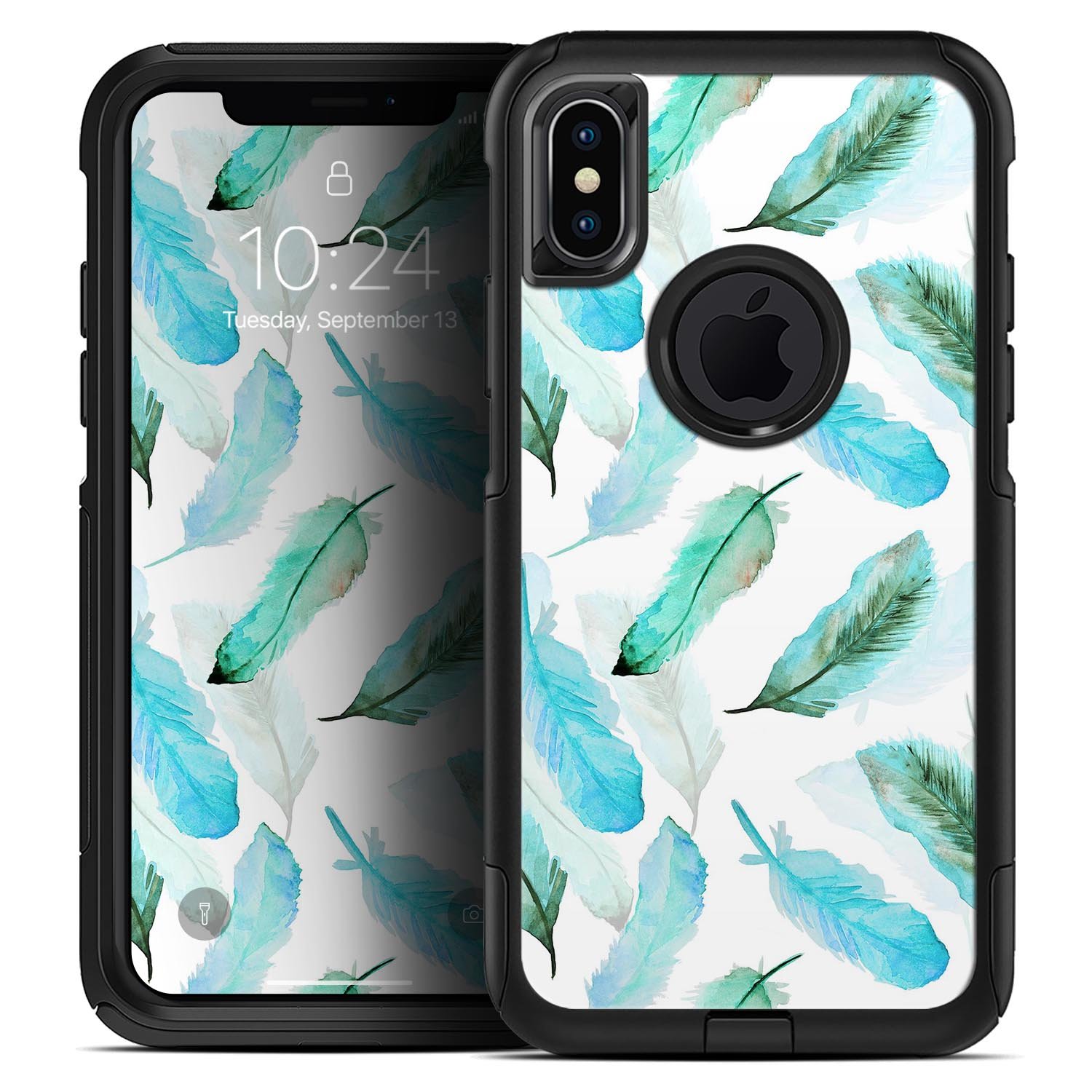 Feathery Watercolor Skin Kit for iPhone OtterBox Cases showcasing vibrant watercolor design and premium materials.