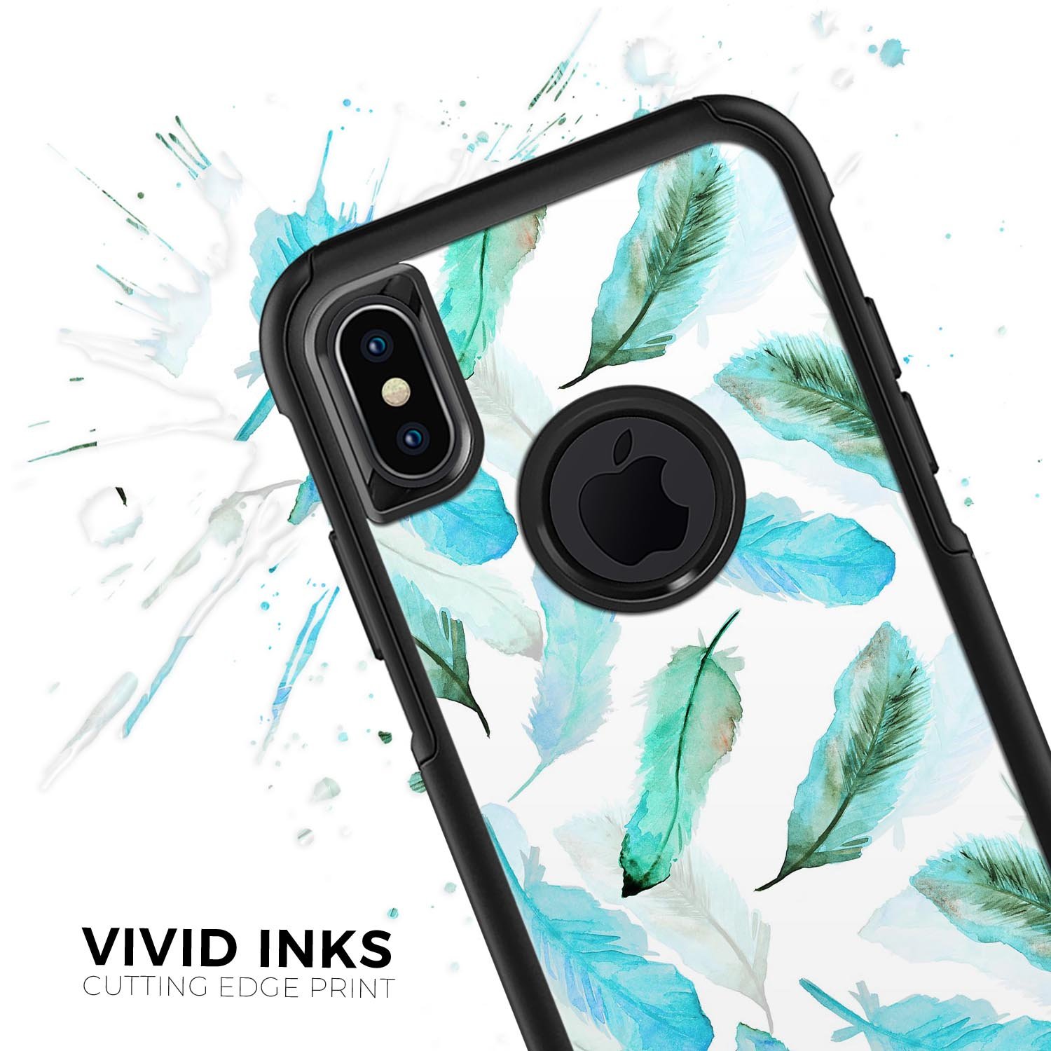 Feathery Watercolor Skin Kit for iPhone OtterBox Cases showcasing vibrant watercolor design and premium materials.