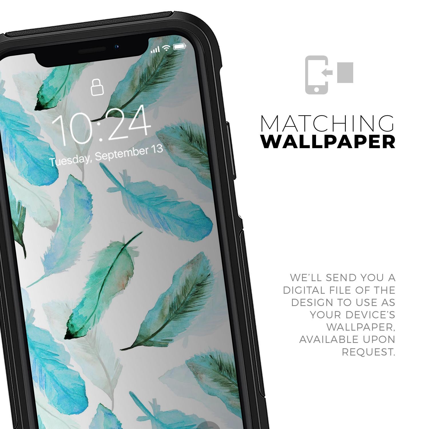 Feathery Watercolor Skin Kit for iPhone OtterBox Cases showcasing vibrant watercolor design and premium materials.