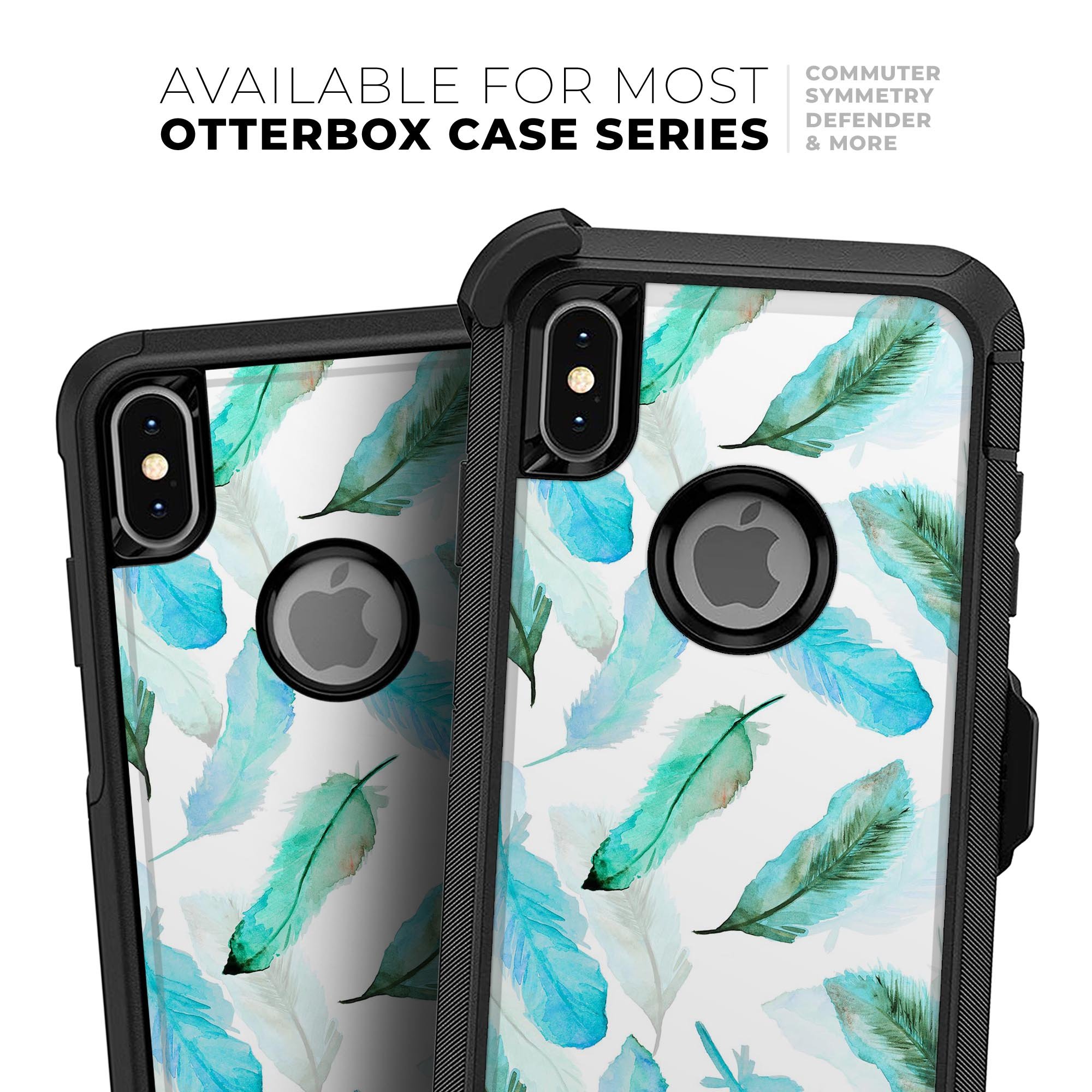 Feathery Watercolor Skin Kit for iPhone OtterBox Cases showcasing vibrant watercolor design and premium materials.