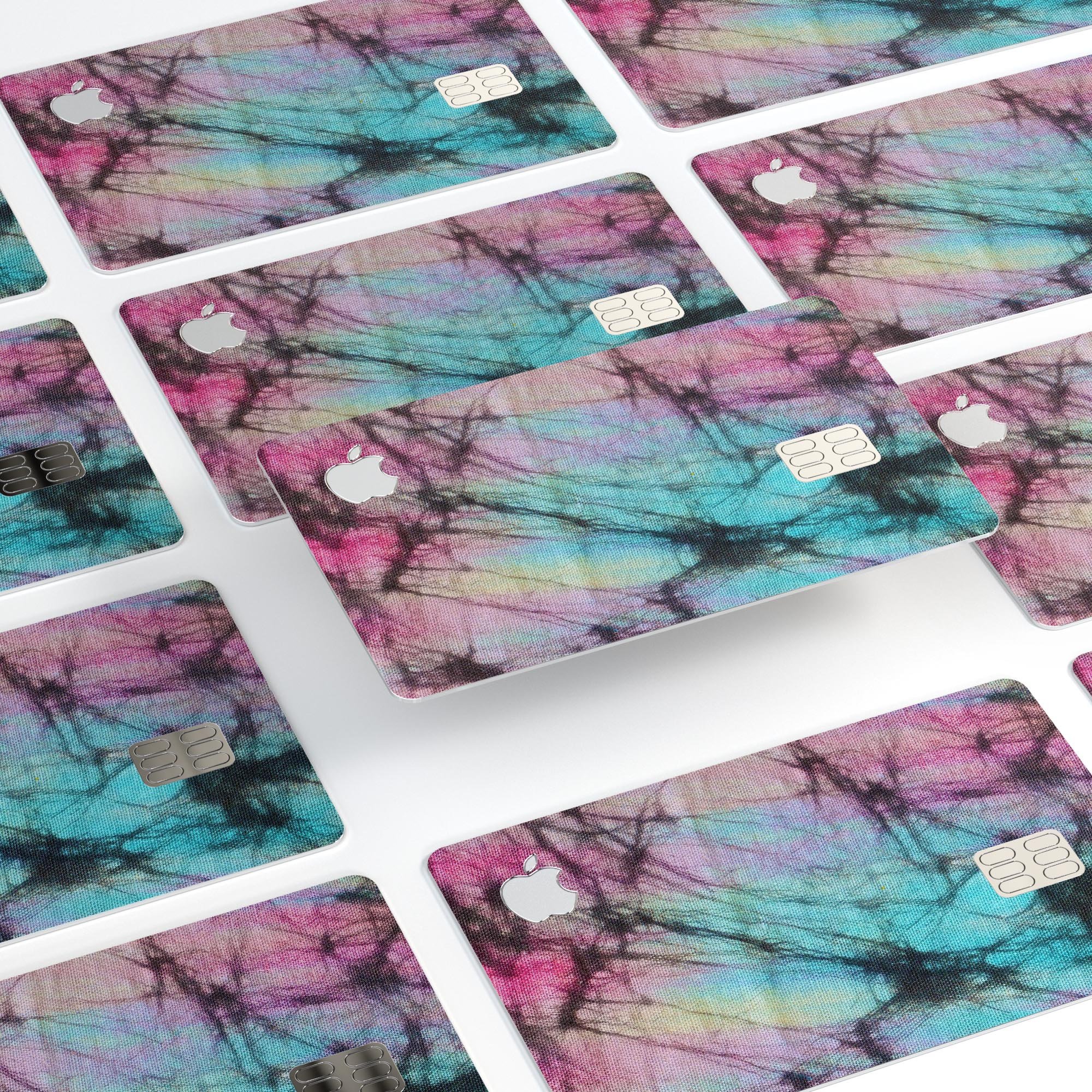 Fibrous Watercolor skin kit for Apple Card, showcasing premium vinyl design and finishes.
