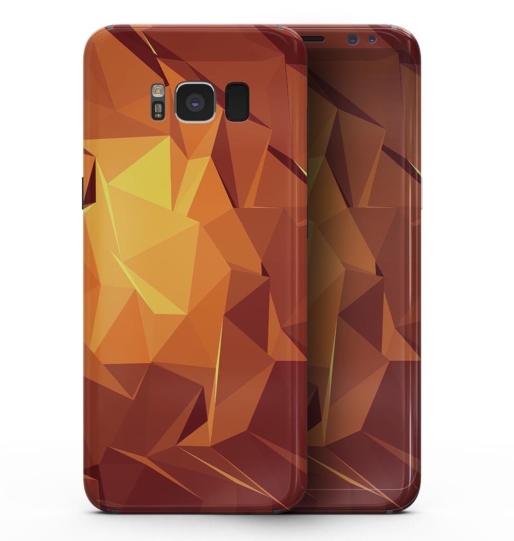 Fiery Abstract Geometric Shapes skin kit for Samsung Galaxy S8, showcasing vibrant geometric patterns on a sleek device.