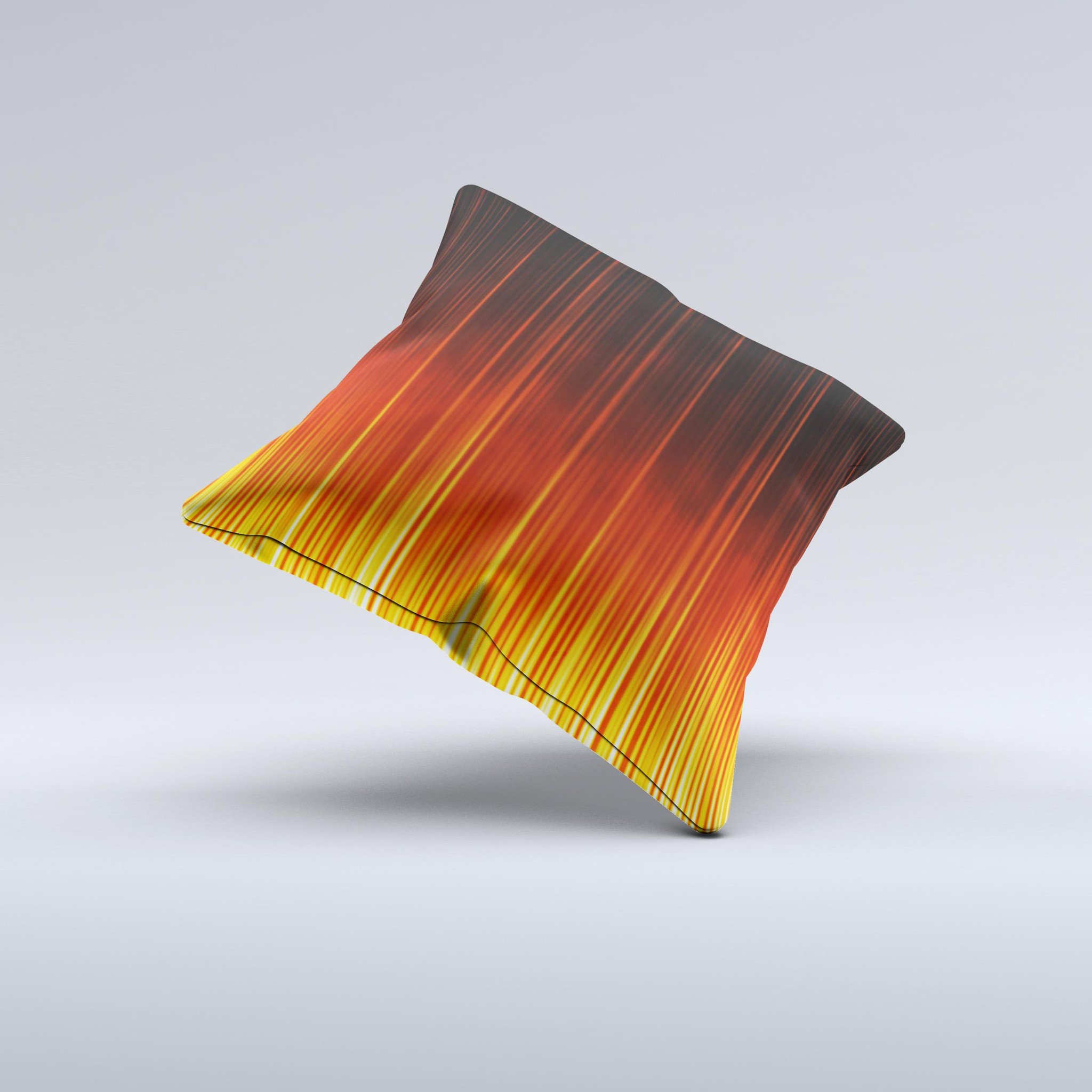 Fiery Glowing Gradient Stripes ink-Fuzed Decorative Throw Pillow showcasing vibrant colors and unique design, handcrafted in Virginia.