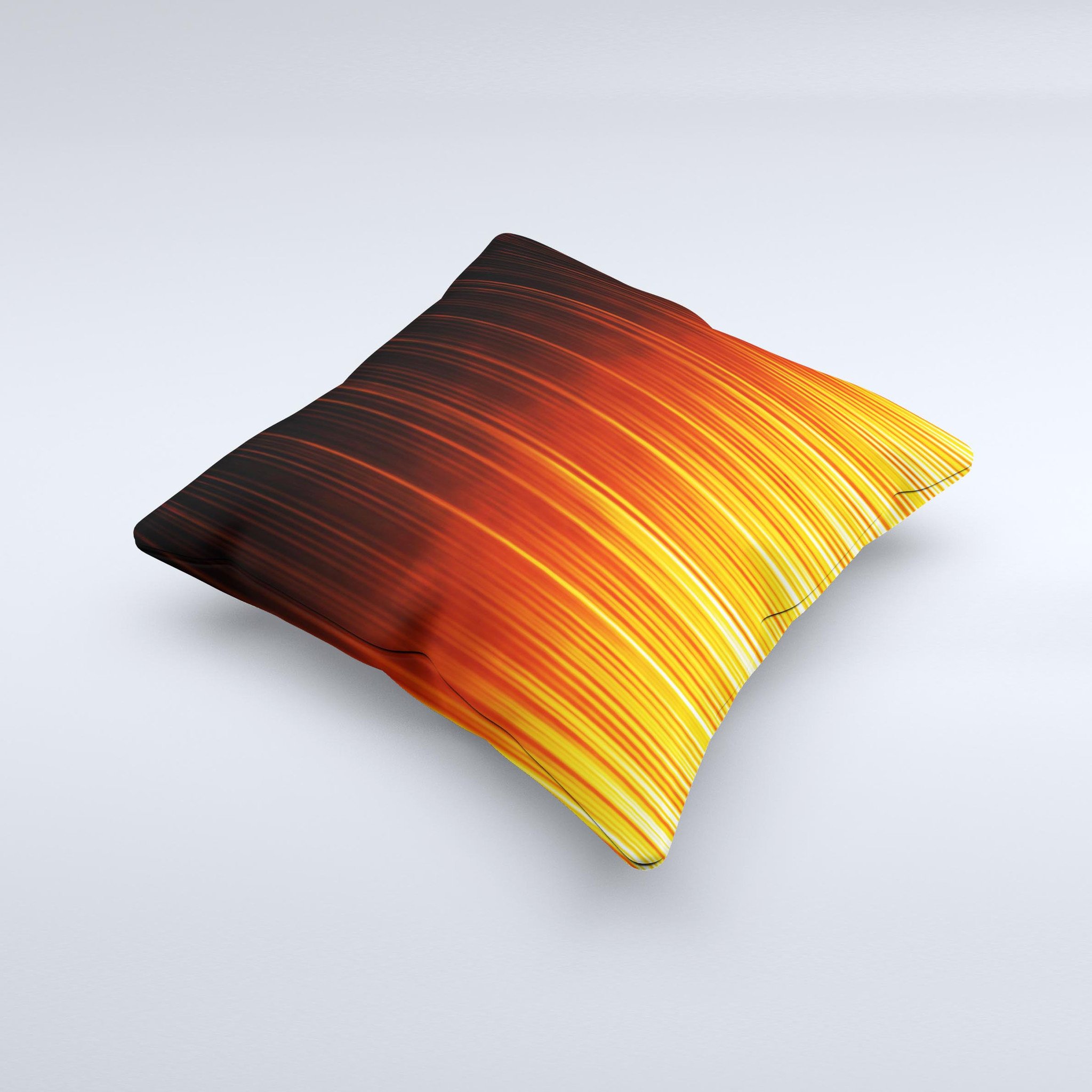 Fiery Glowing Gradient Stripes ink-Fuzed Decorative Throw Pillow showcasing vibrant colors and unique design, handcrafted in Virginia.