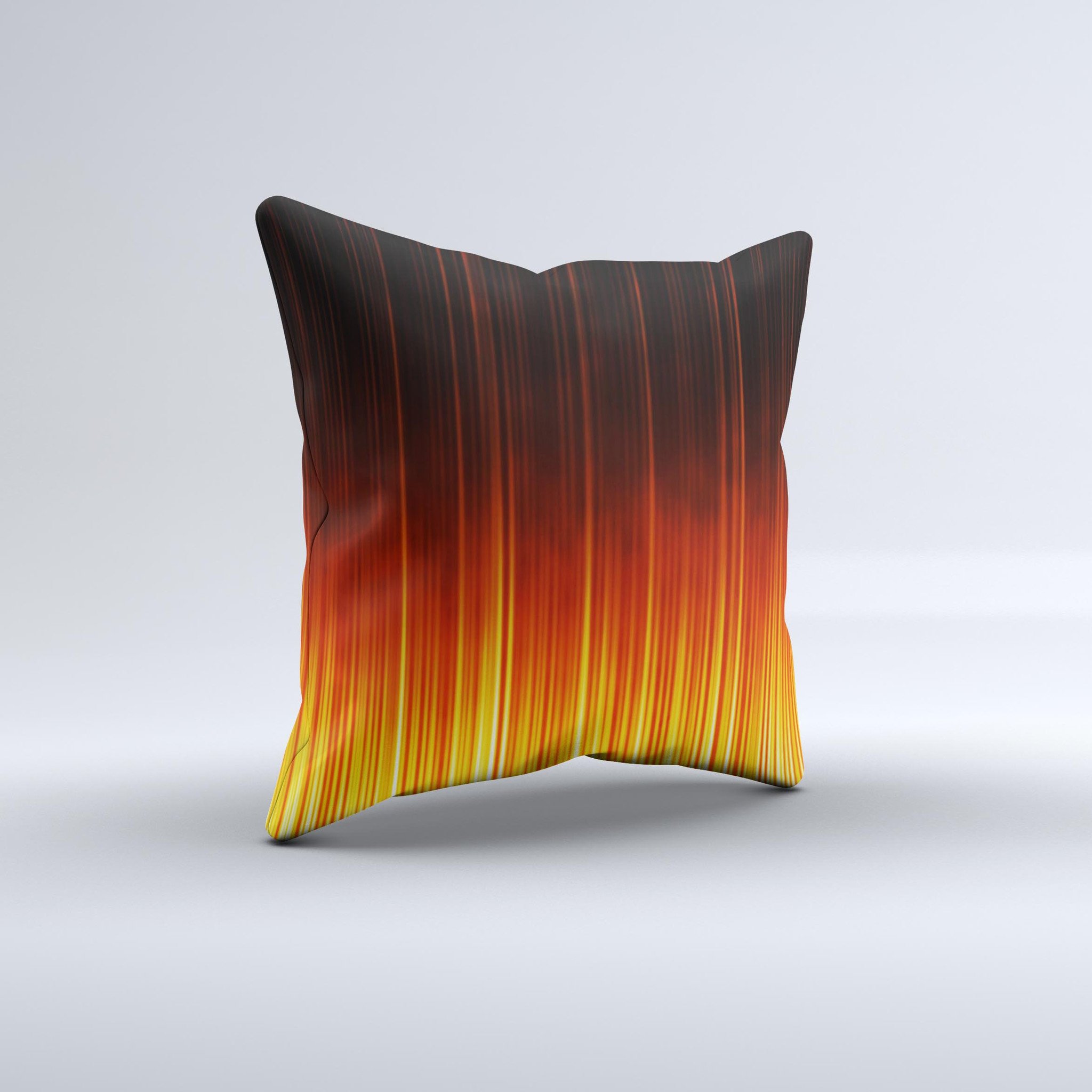 Fiery Glowing Gradient Stripes ink-Fuzed Decorative Throw Pillow showcasing vibrant colors and unique design, handcrafted in Virginia.
