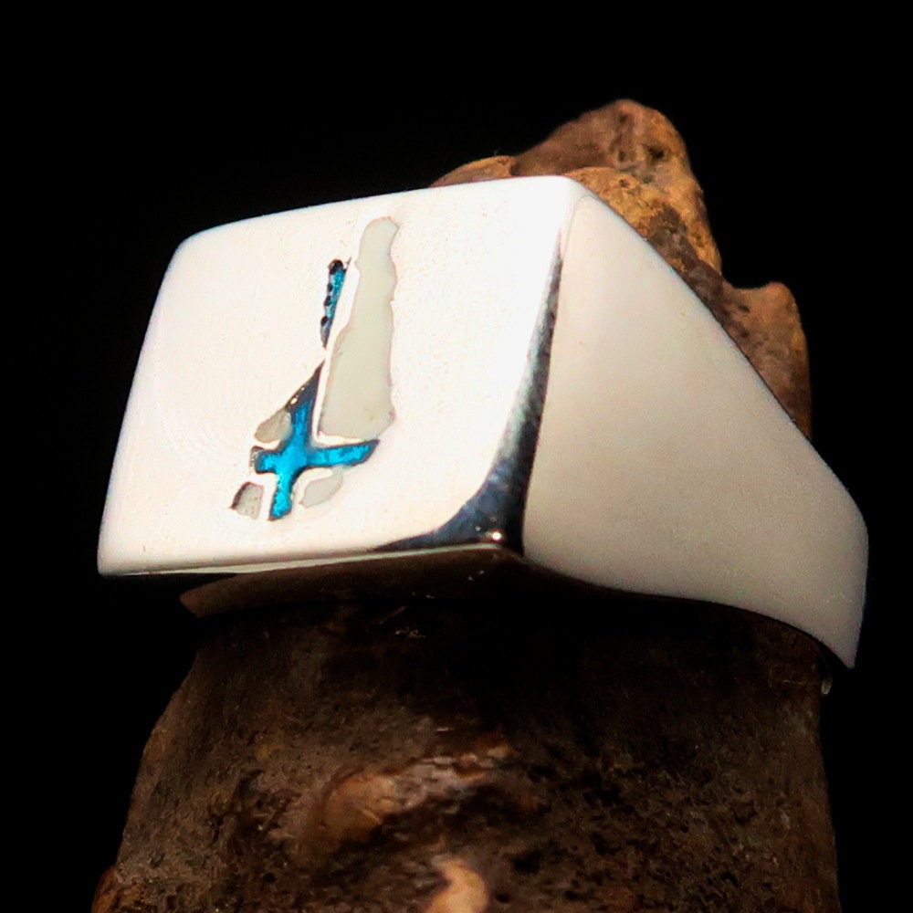 A stunning sterling silver pinky ring featuring the Flag of Finland, polished to a mirror finish with the RCRN Logo.