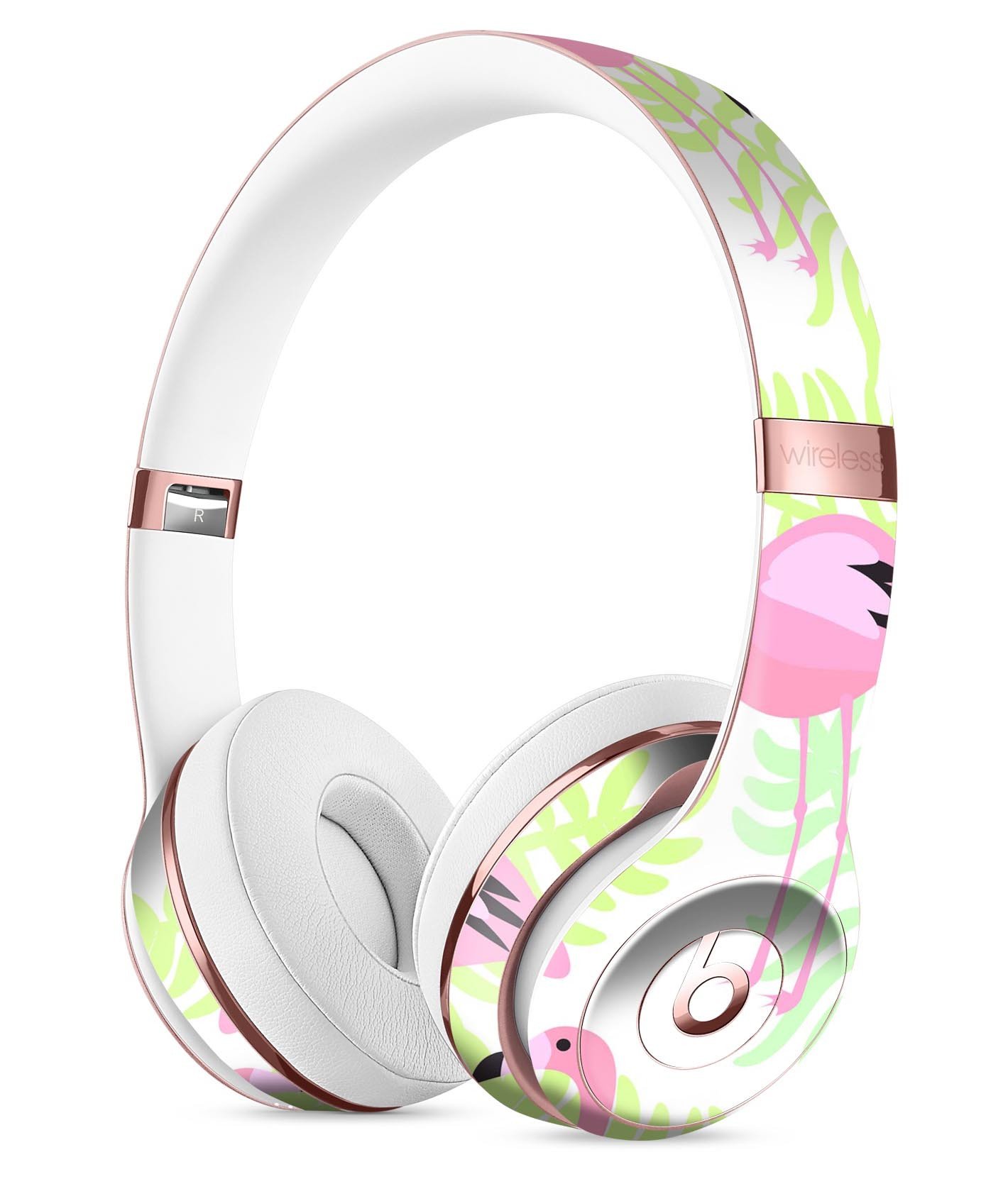 Flamingos Over Green Leaves Full-Body Skin Kit for Beats by Dre, showcasing vibrant design and premium vinyl material.