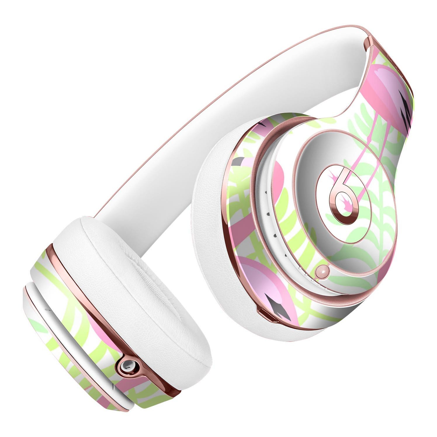 Flamingos Over Green Leaves Full-Body Skin Kit for Beats by Dre, showcasing vibrant design and premium vinyl material.