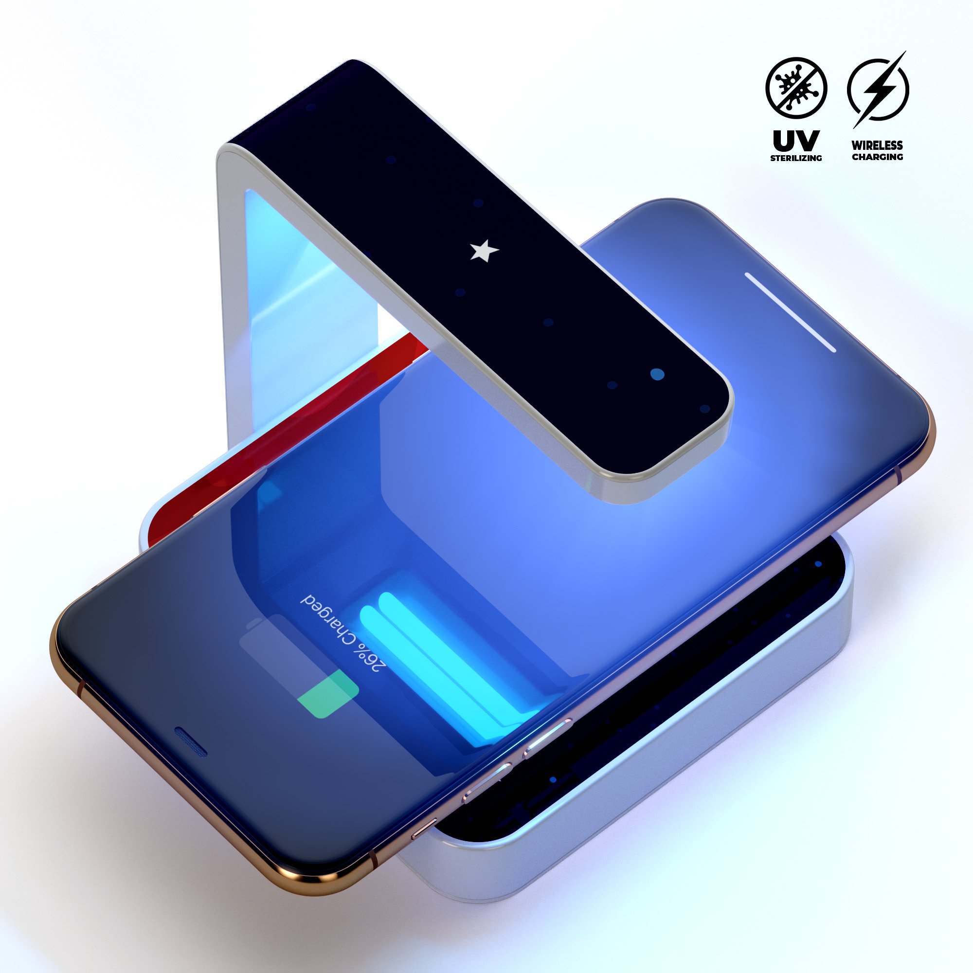 Floating Cartoon Astronaut UV Germicidal Sanitizing Sterilizing charger with a playful design, showcasing its wireless charging pad and decorative skin-kit.