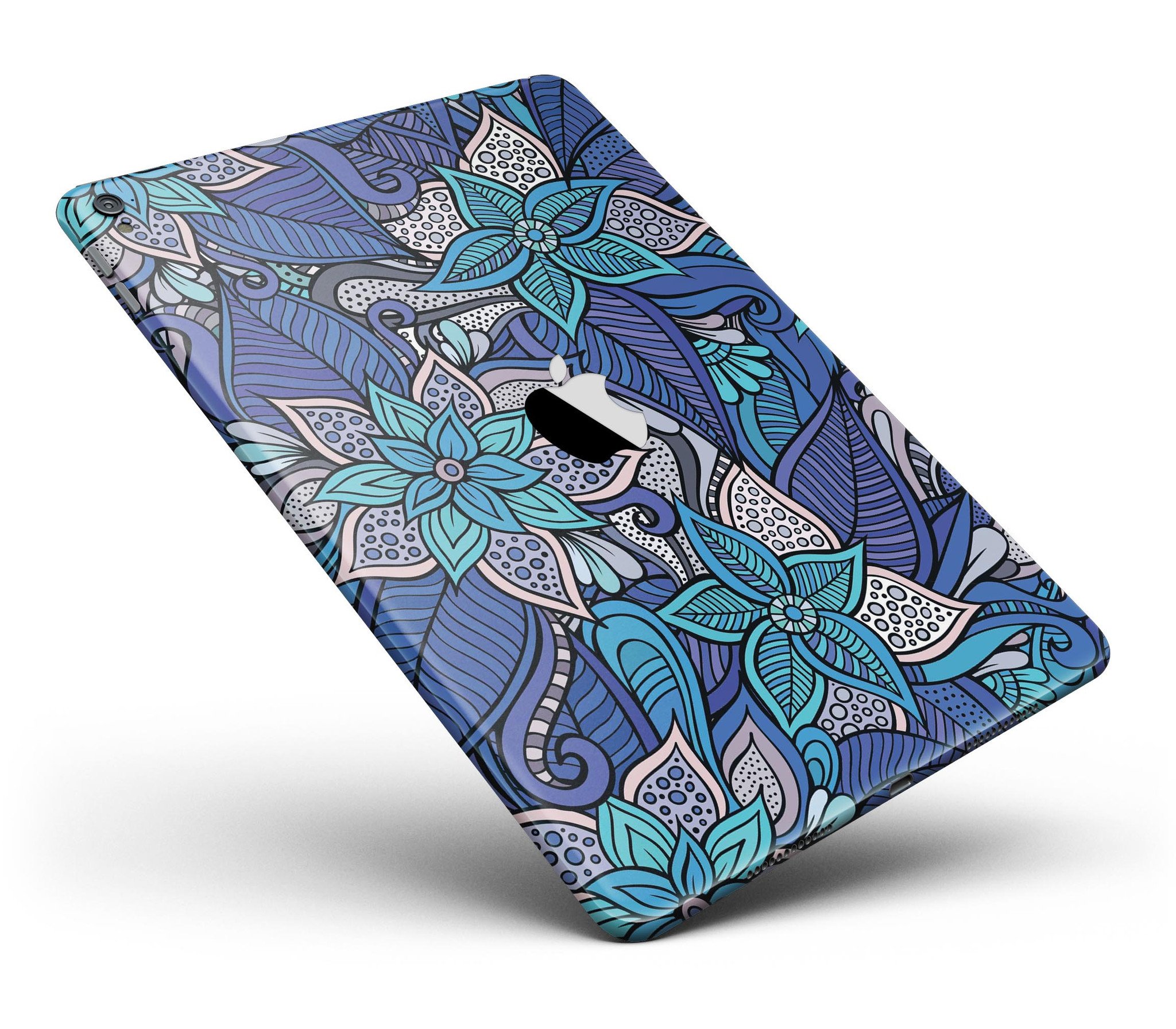 Floral Blues Full Body Skin for iPad Pro, showcasing vibrant floral design on a sleek vinyl surface.