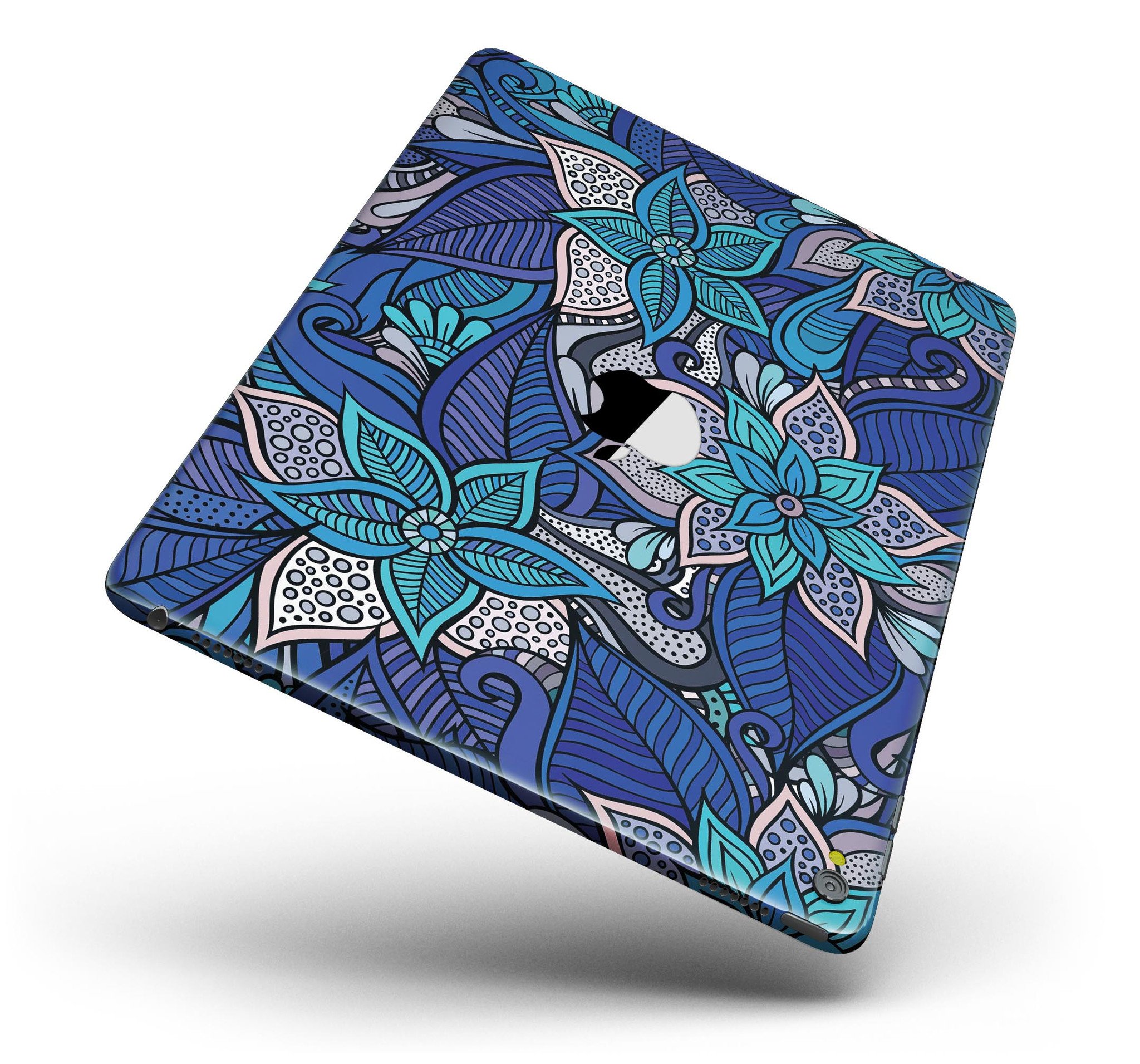 Floral Blues Full Body Skin for iPad Pro, showcasing vibrant floral design on a sleek vinyl surface.