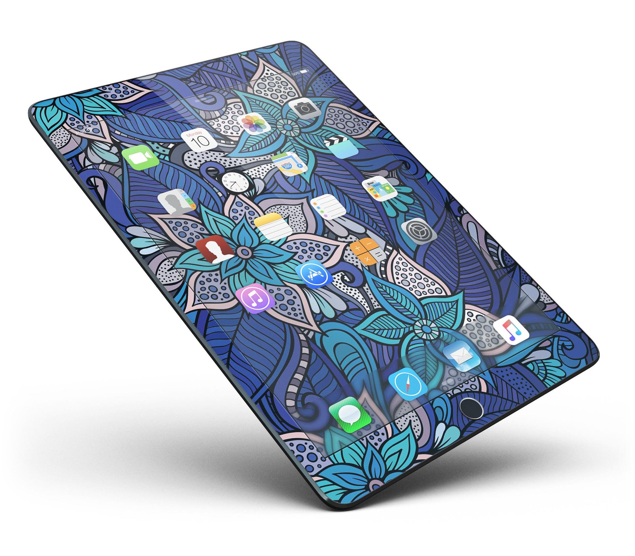 Floral Blues Full Body Skin for iPad Pro, showcasing vibrant floral design on a sleek vinyl surface.