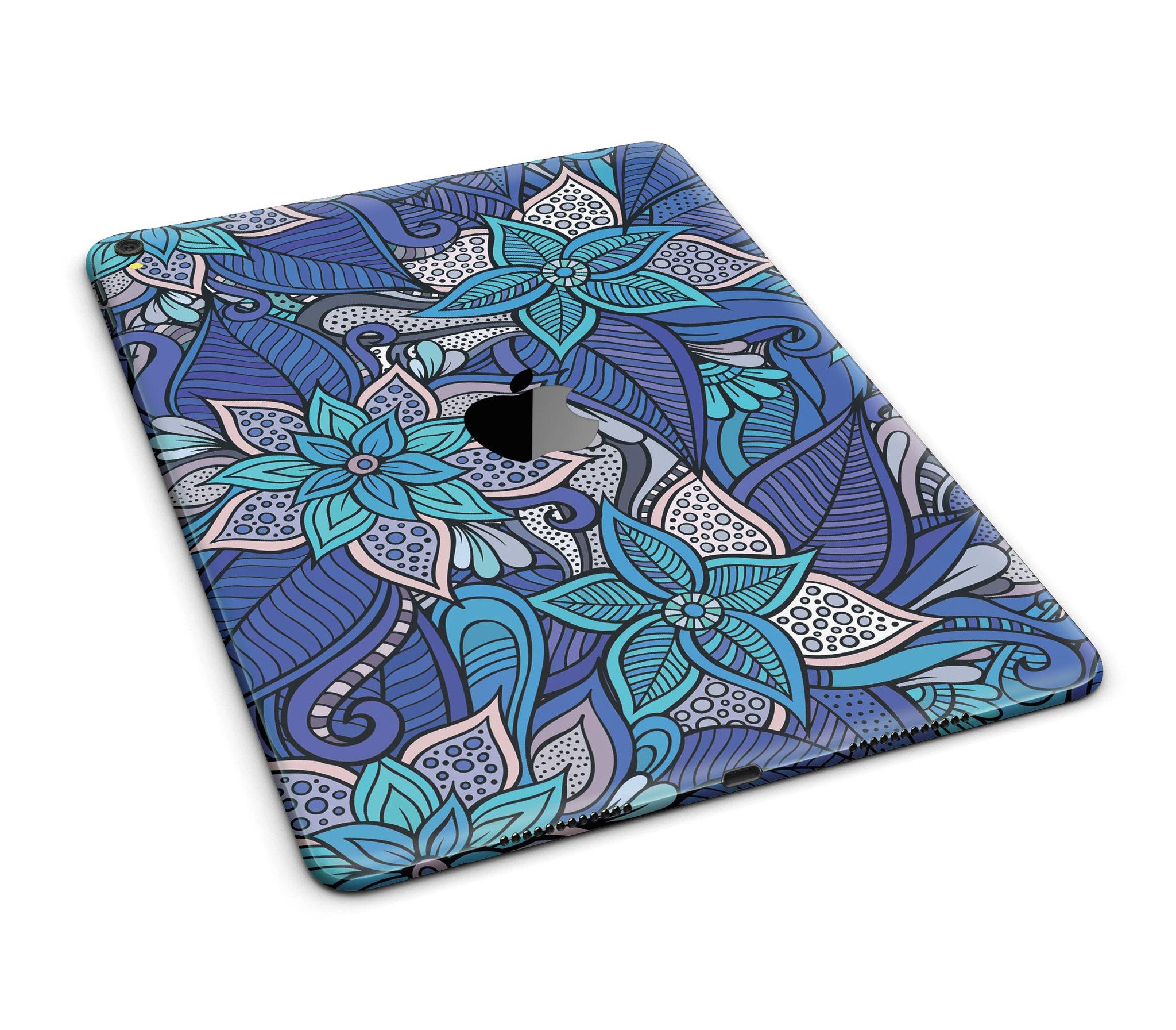 Floral Blues Full Body Skin for iPad Pro, showcasing vibrant floral design on a sleek vinyl surface.