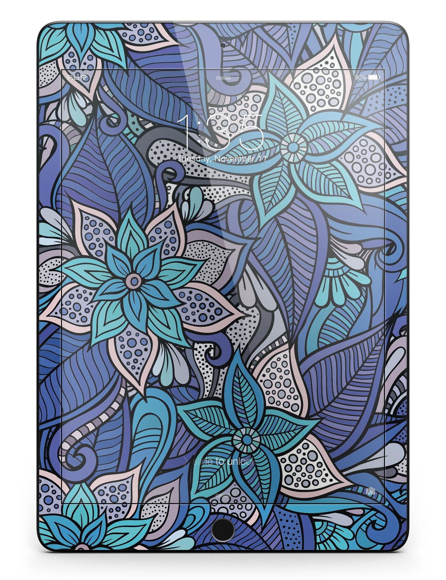 Floral Blues Full Body Skin for iPad Pro, showcasing vibrant floral design on a sleek vinyl surface.