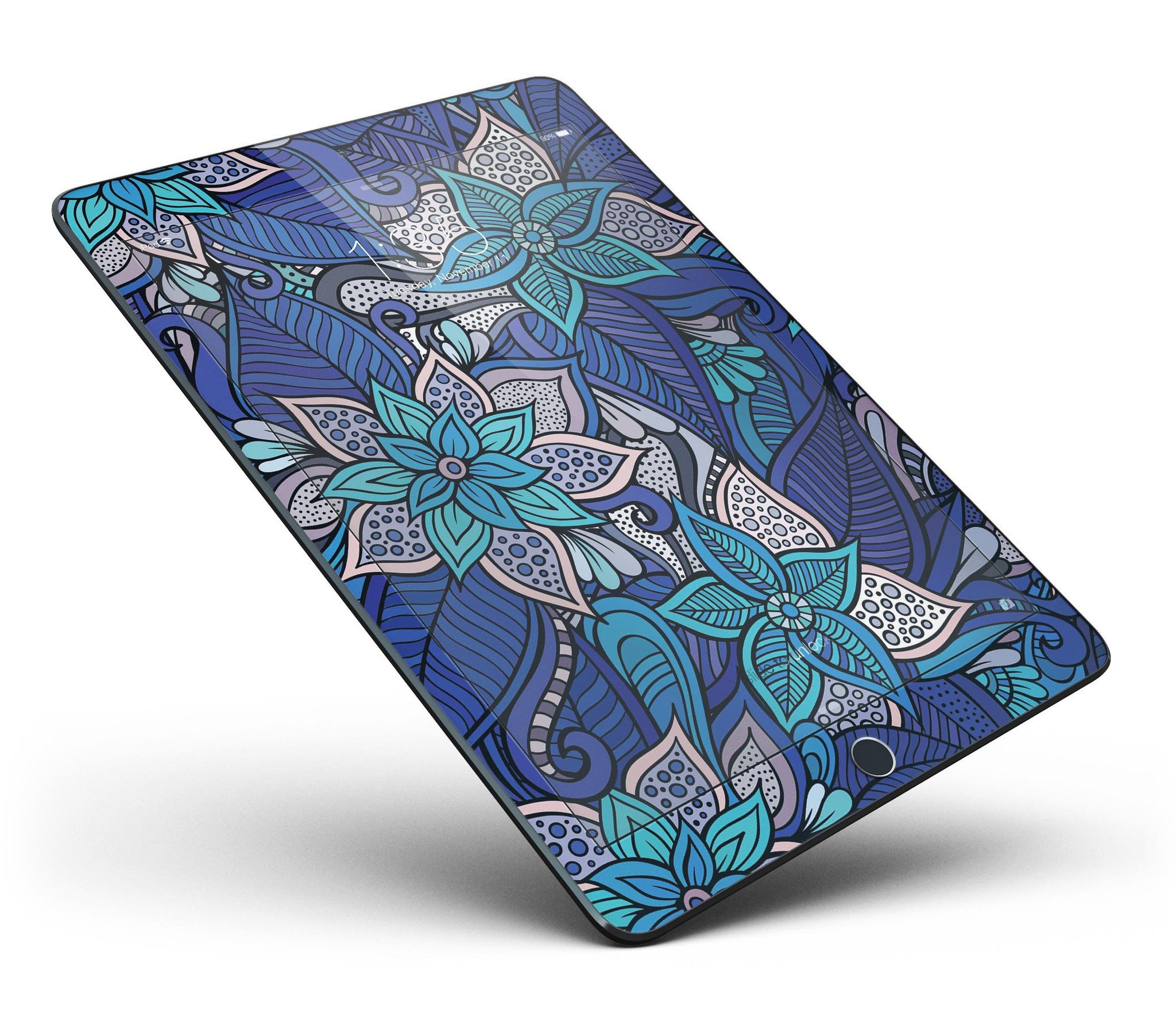Floral Blues Full Body Skin for iPad Pro, showcasing vibrant floral design on a sleek vinyl surface.