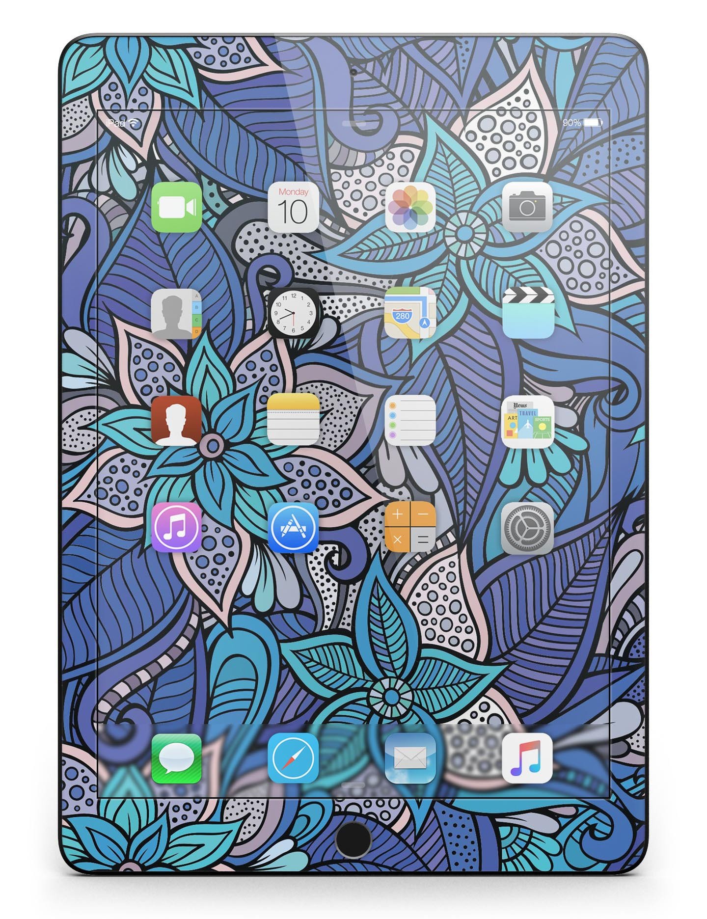 Floral Blues Full Body Skin for iPad Pro, showcasing vibrant floral design on a sleek vinyl surface.