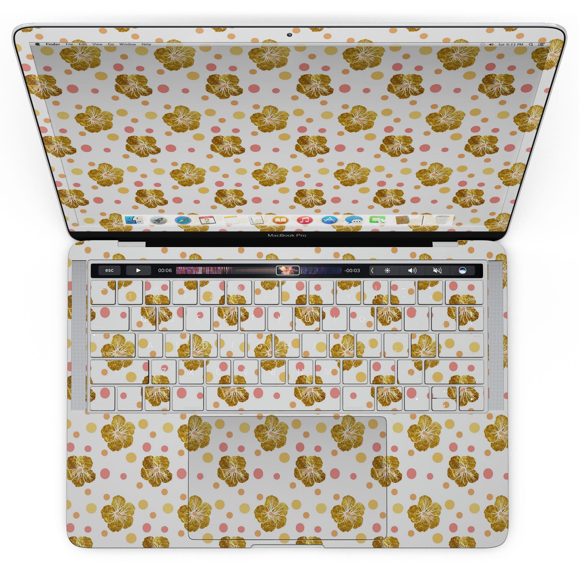 Floral Summer v1 skin kit for MacBook Pro with Touch Bar, showcasing vibrant floral patterns on a sleek vinyl surface.