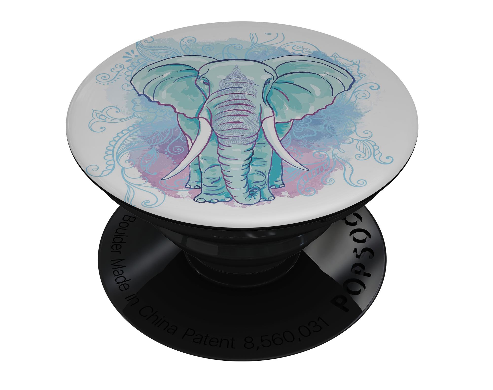Flourished Blue & Purple Sacred Elephant Skin Kit for PopSockets, showcasing vibrant colors and intricate patterns.