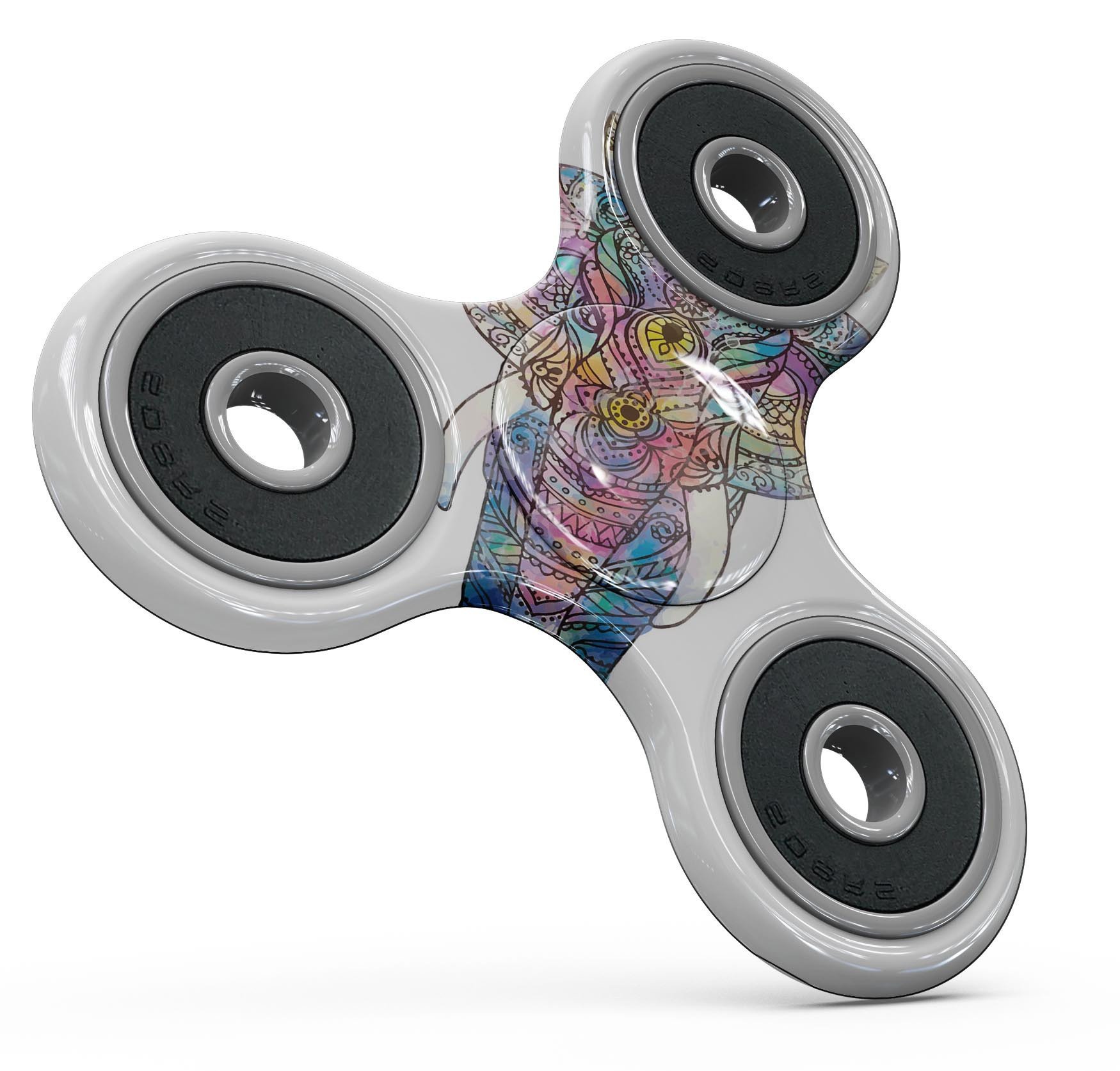 Flourished Sacred Elephant Full-Body Fidget Spinner Skin-Kit showcasing vibrant elephant design on premium vinyl.