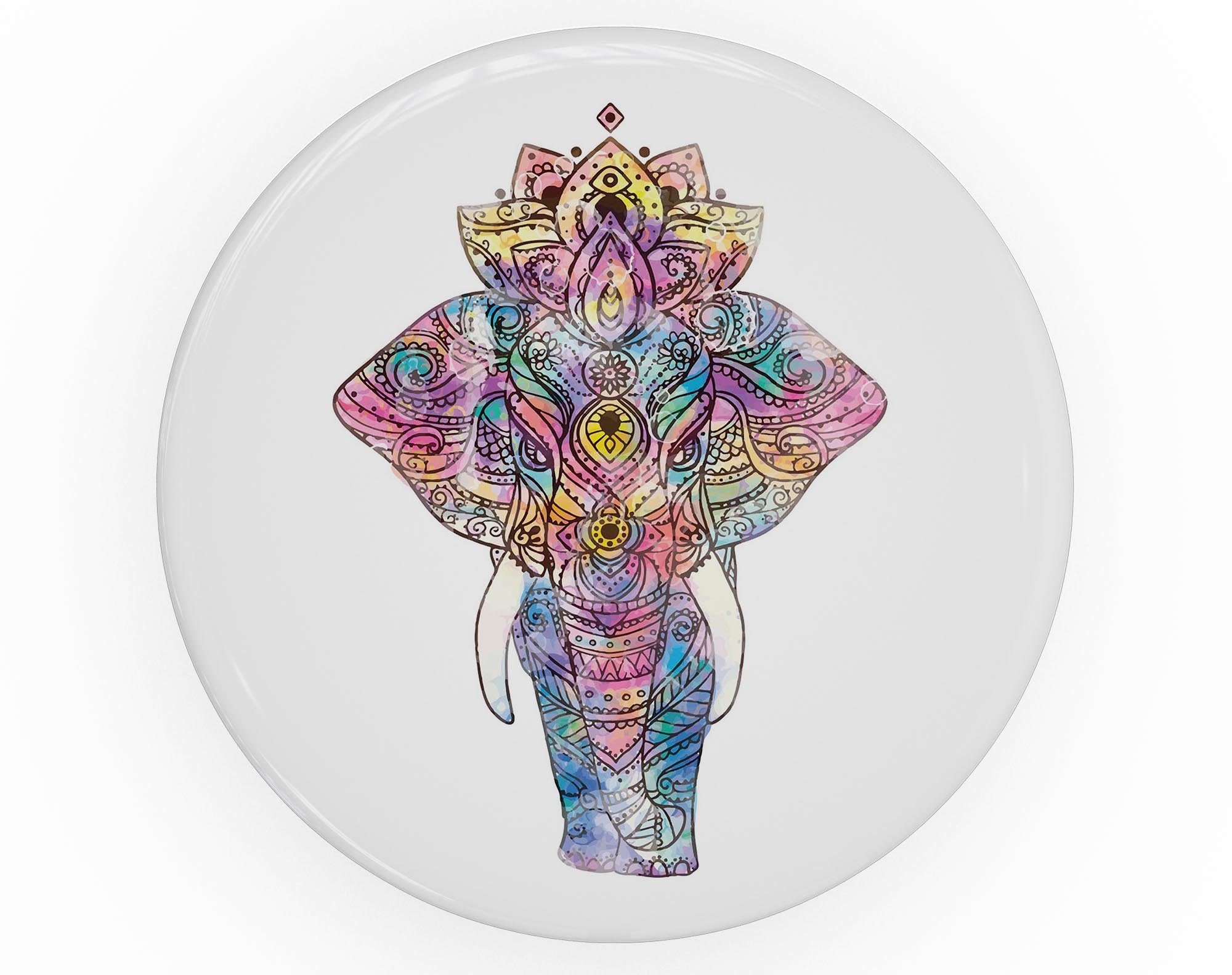 Flourished Sacred Elephant Skin Kit for PopSockets, featuring vibrant colors and intricate elephant design on premium vinyl.