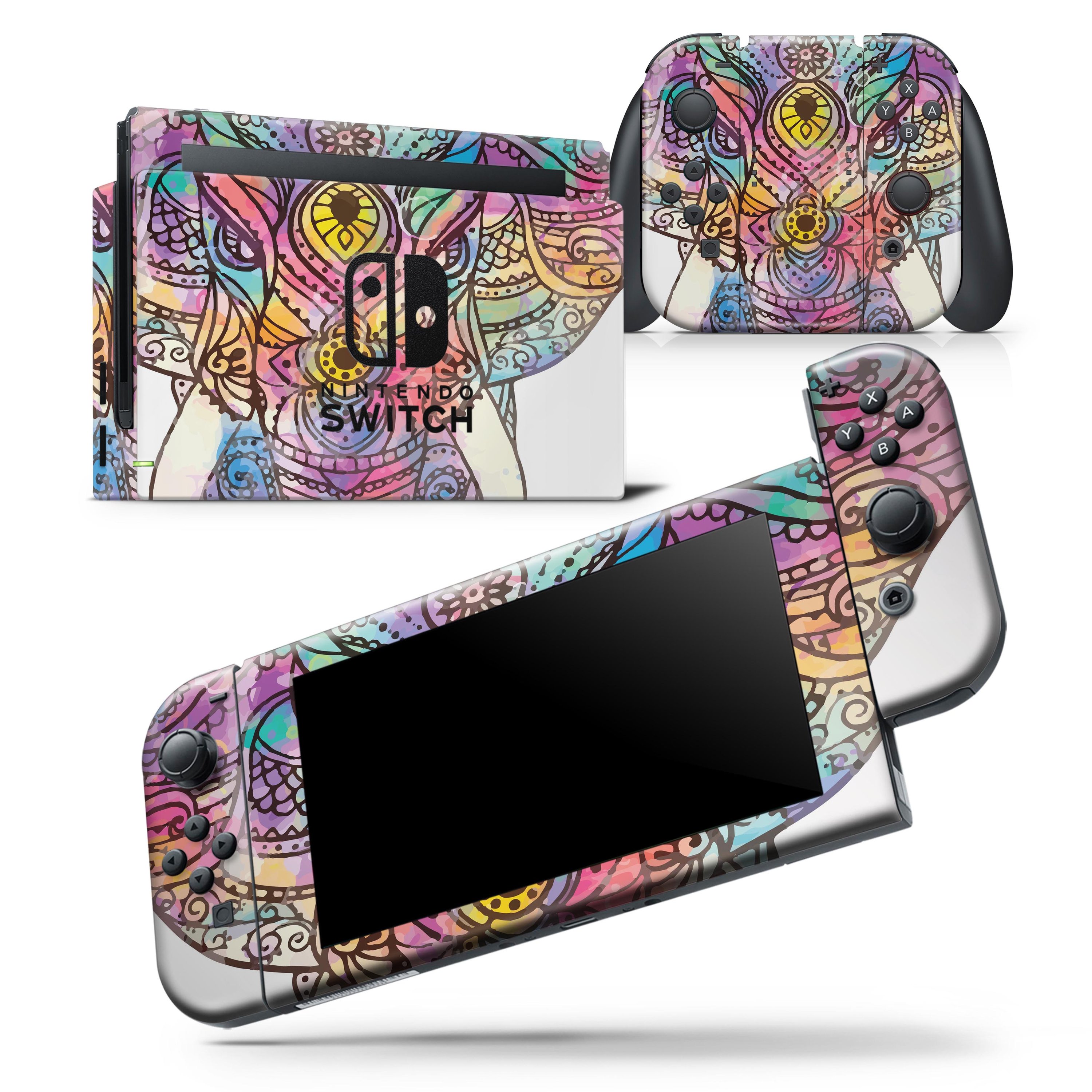 Flourished Sacred Elephant skin wrap decal for Nintendo Switch Lite, showcasing vibrant colors and intricate design.