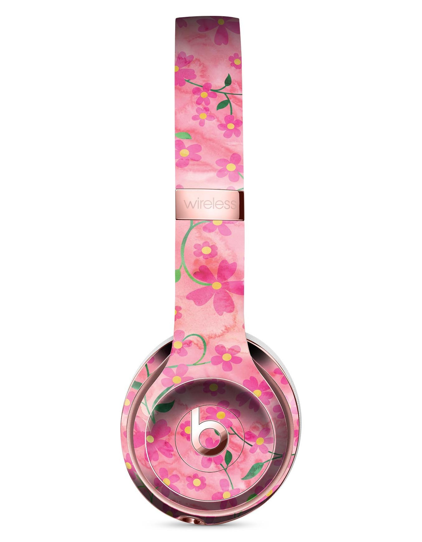 Flowers with Stems over Pink Watercolor Skin Kit for Beats by Dre Solo 3 Wireless Headphones, showcasing vibrant floral design.