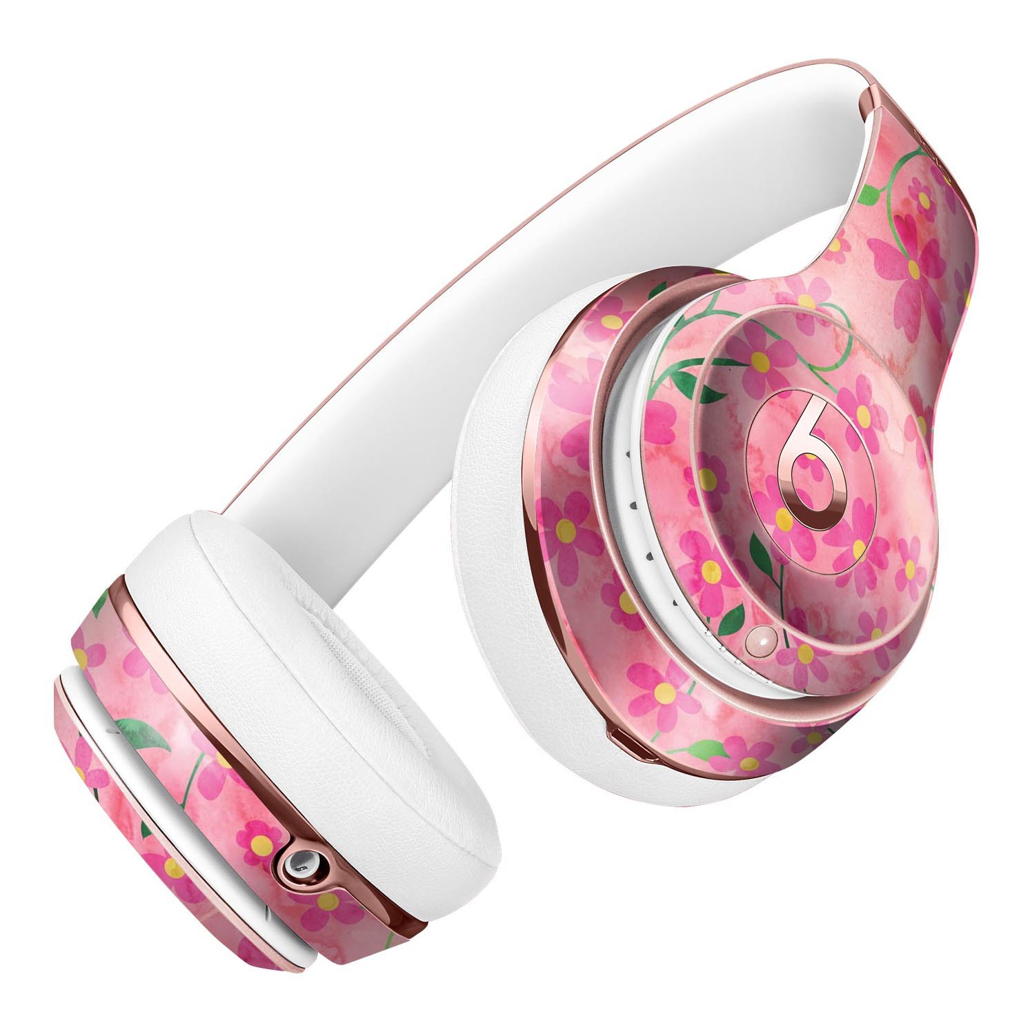 Flowers with Stems over Pink Watercolor Skin Kit for Beats by Dre Solo 3 Wireless Headphones, showcasing vibrant floral design.