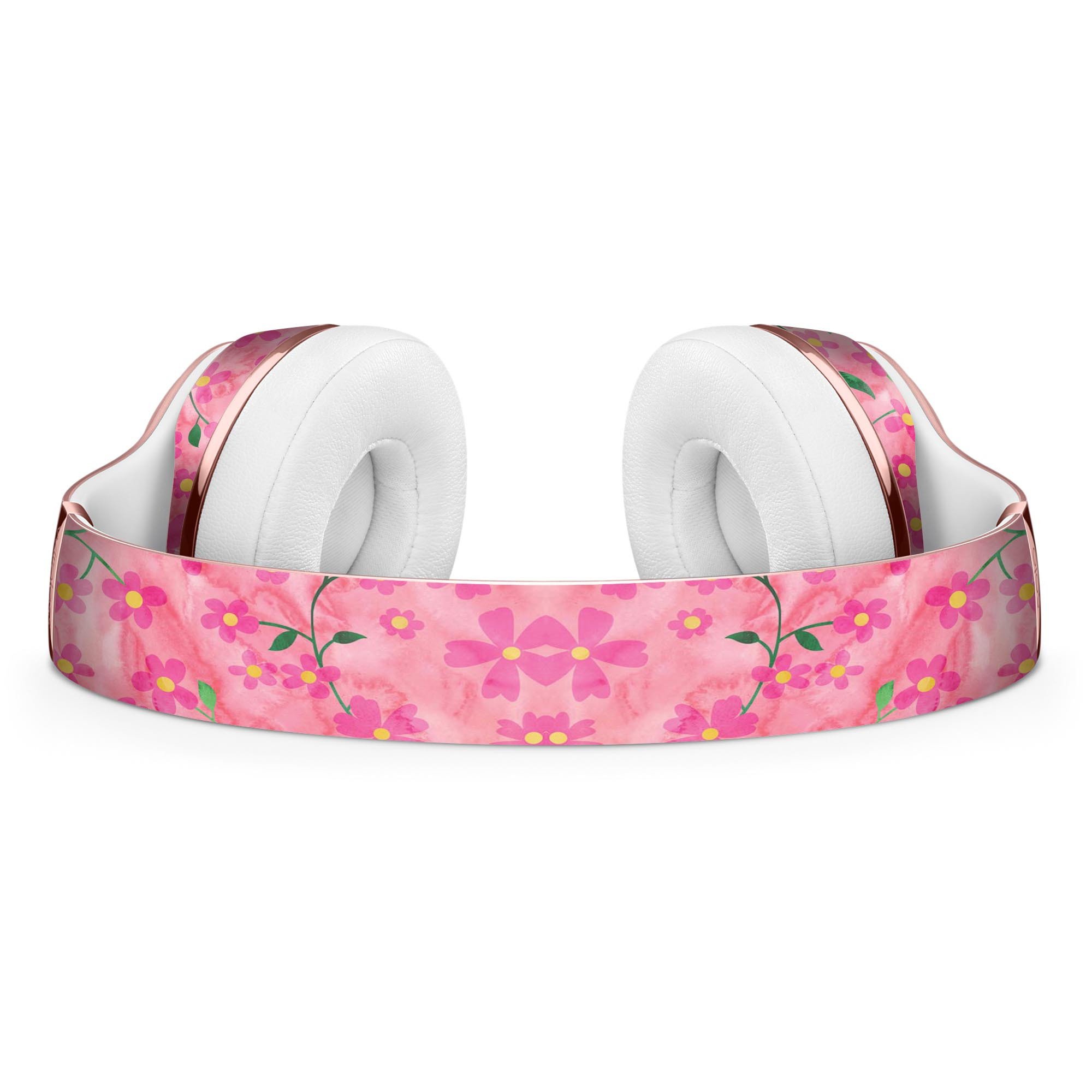Flowers with Stems over Pink Watercolor Skin Kit for Beats by Dre Solo 3 Wireless Headphones, showcasing vibrant floral design.