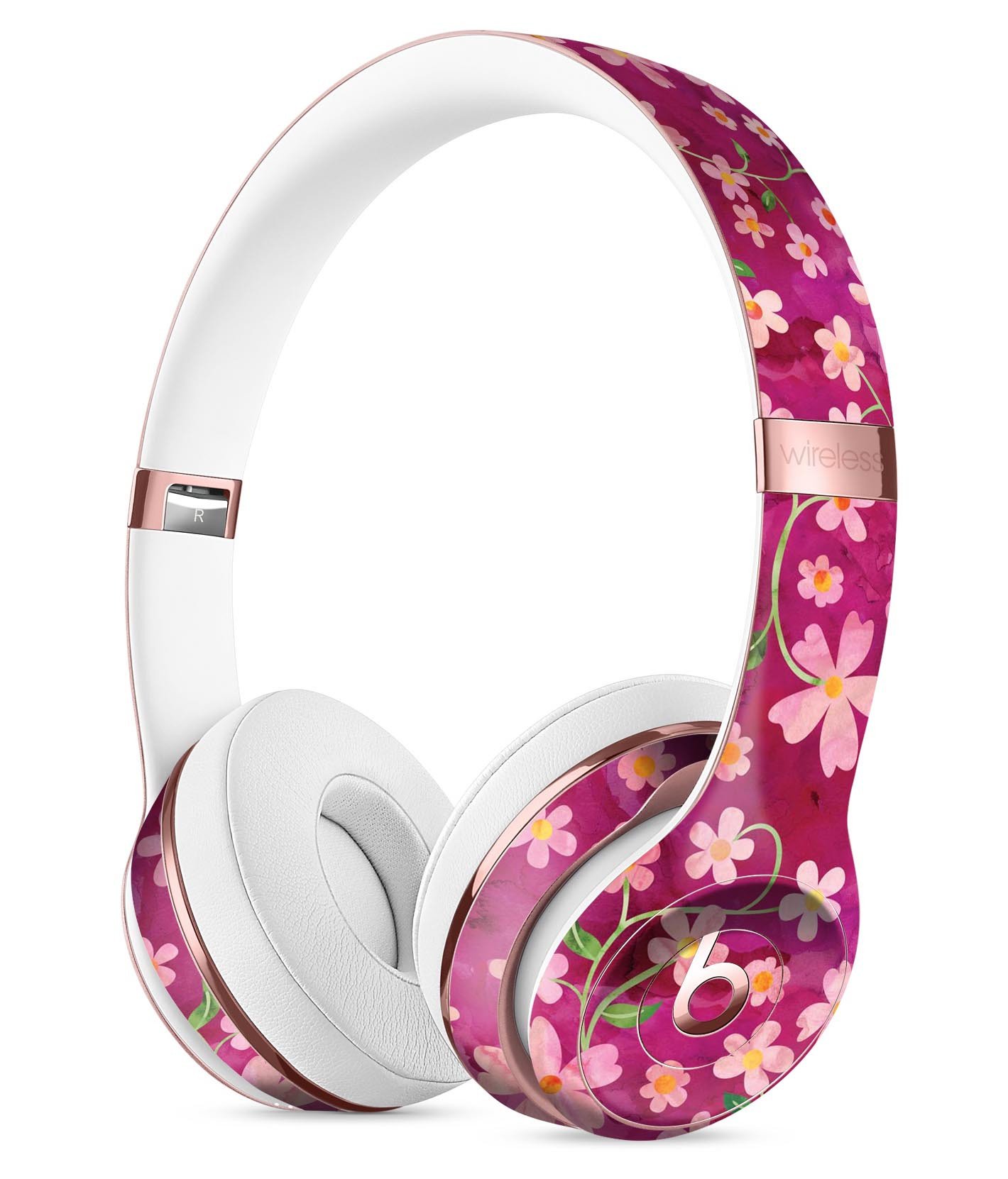 Flowers with Stems over Wine Watercolor Skin Kit for Beats by Dre Solo 3 Wireless Headphones, showcasing vibrant floral design.