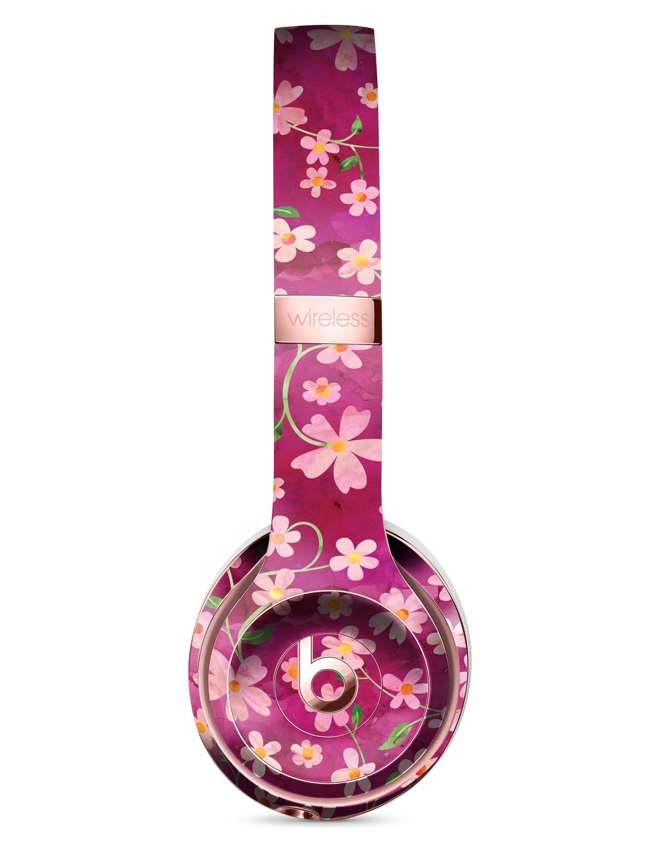 Flowers with Stems over Wine Watercolor Skin Kit for Beats by Dre Solo 3 Wireless Headphones, showcasing vibrant floral design.