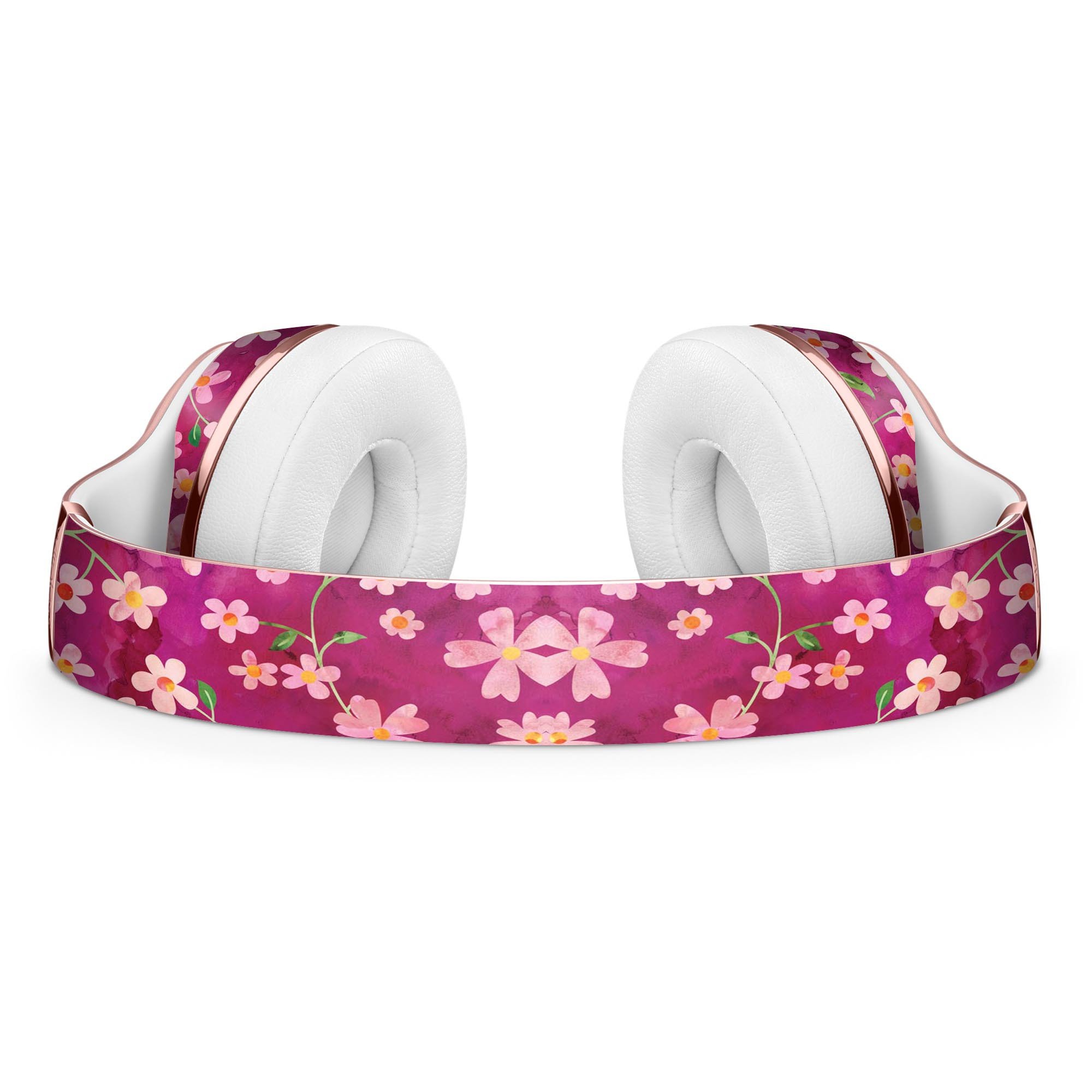 Flowers with Stems over Wine Watercolor Skin Kit for Beats by Dre Solo 3 Wireless Headphones, showcasing vibrant floral design.