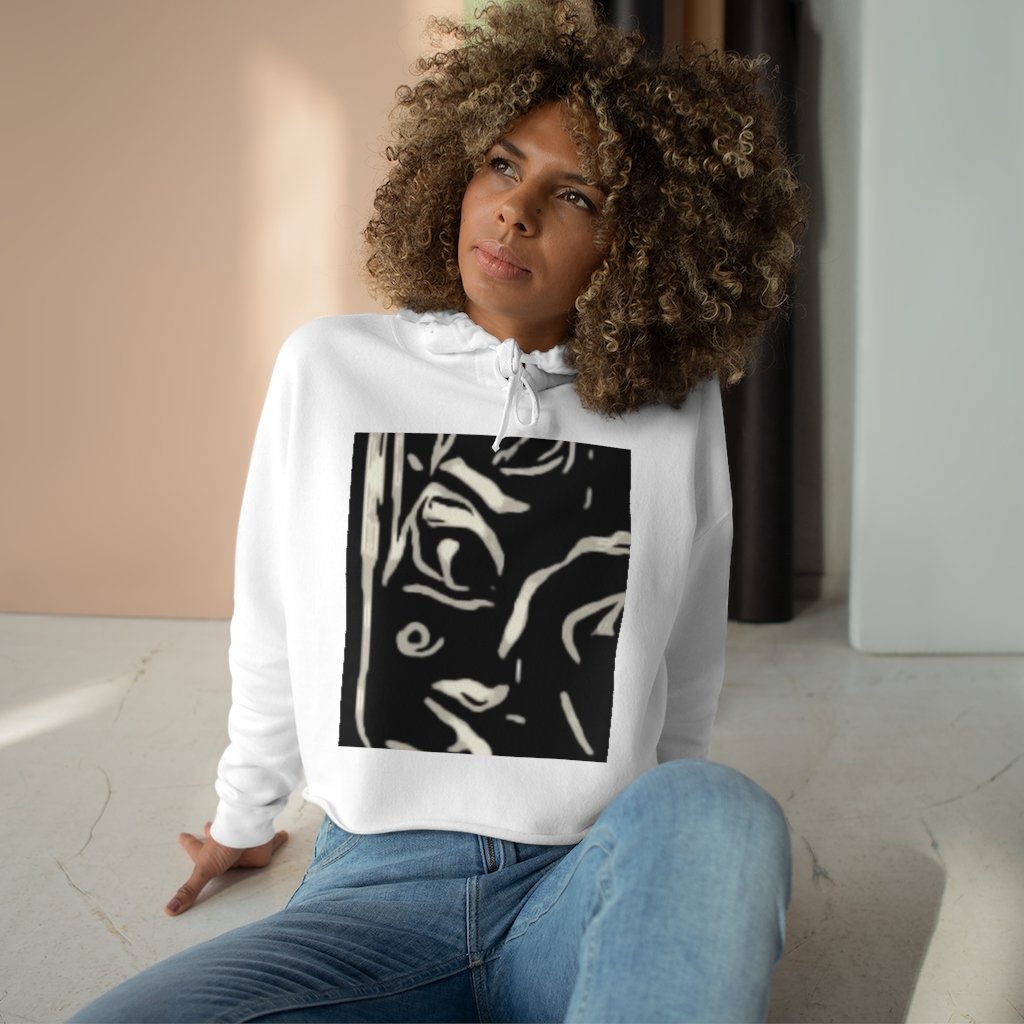 Flux Artistique Crop Hoodie in soft fleece, featuring a stylish crop design and raw bottom hem, perfect for casual wear.