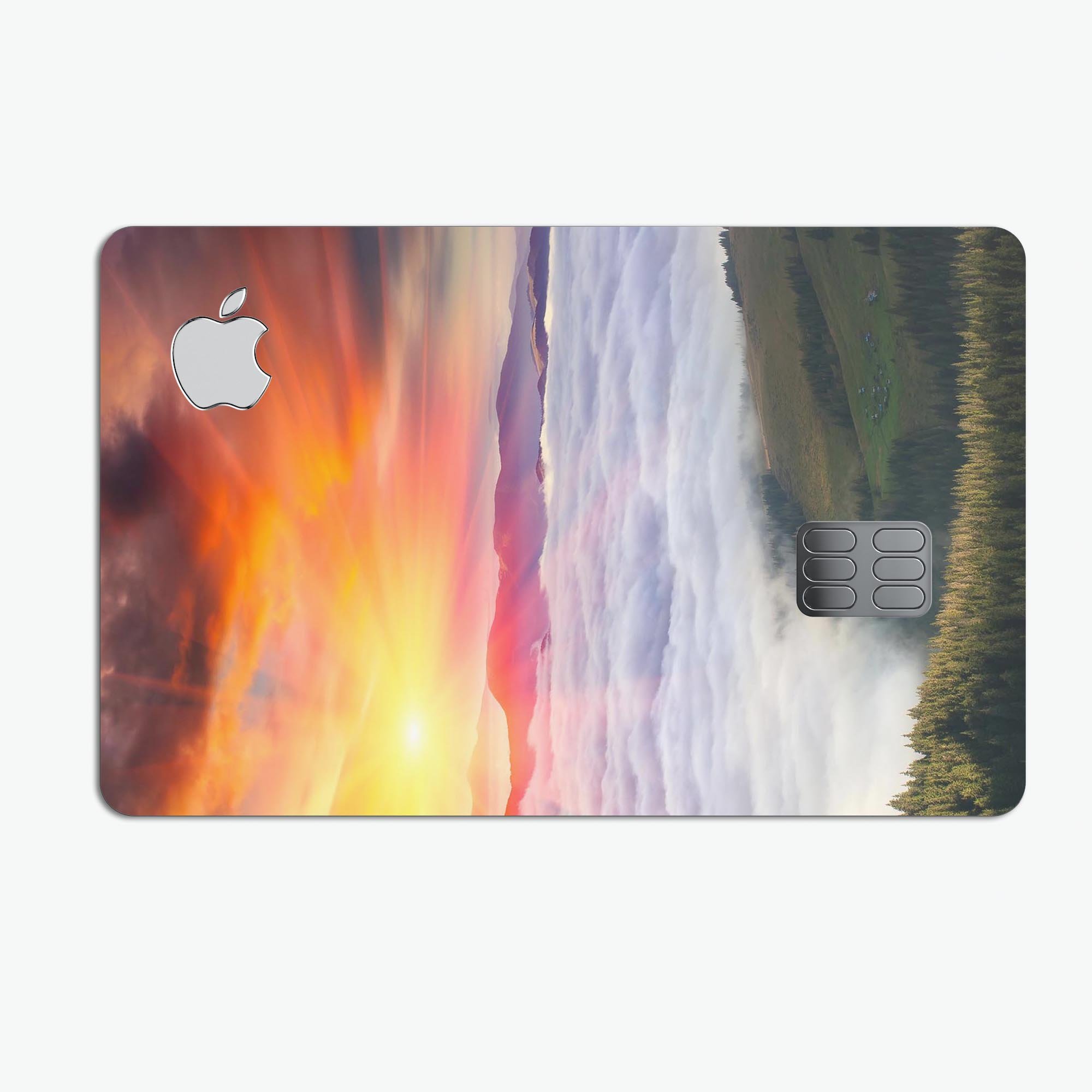 Foggy Mountainside Premium Protective Decal Skin-Kit for Apple Card, showcasing its sleek design and high-quality finish.