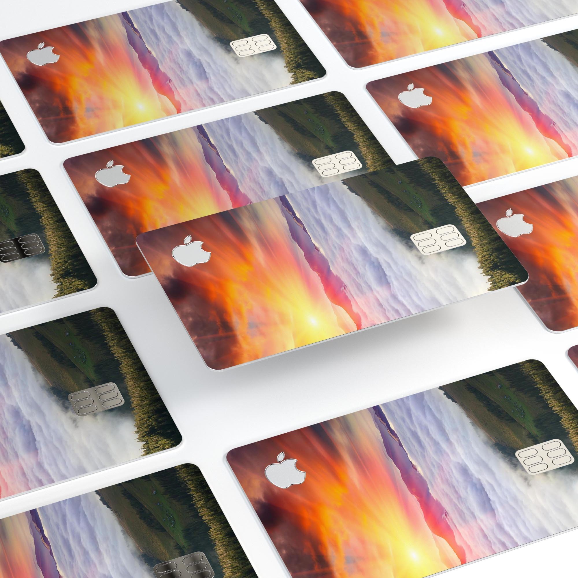 Foggy Mountainside Premium Protective Decal Skin-Kit for Apple Card, showcasing its sleek design and high-quality finish.
