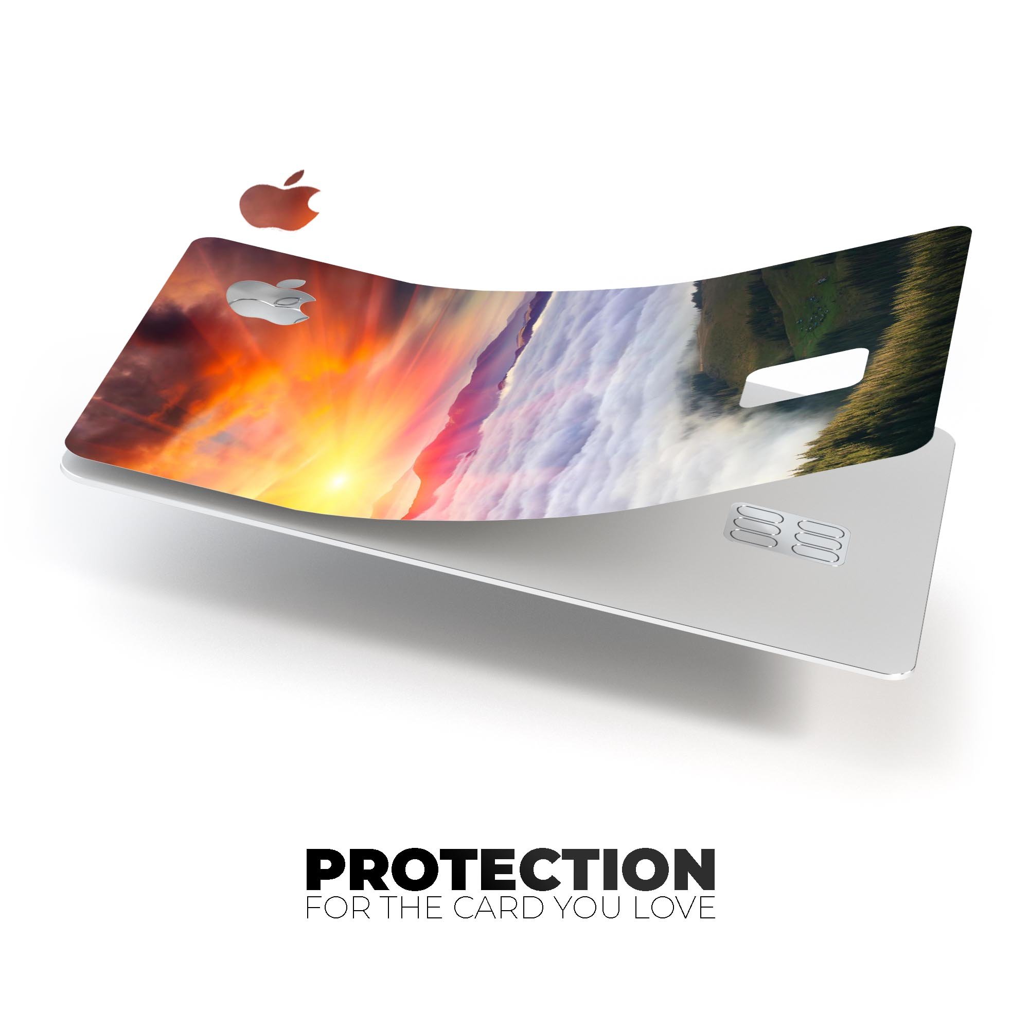 Foggy Mountainside Premium Protective Decal Skin-Kit for Apple Card, showcasing its sleek design and high-quality finish.